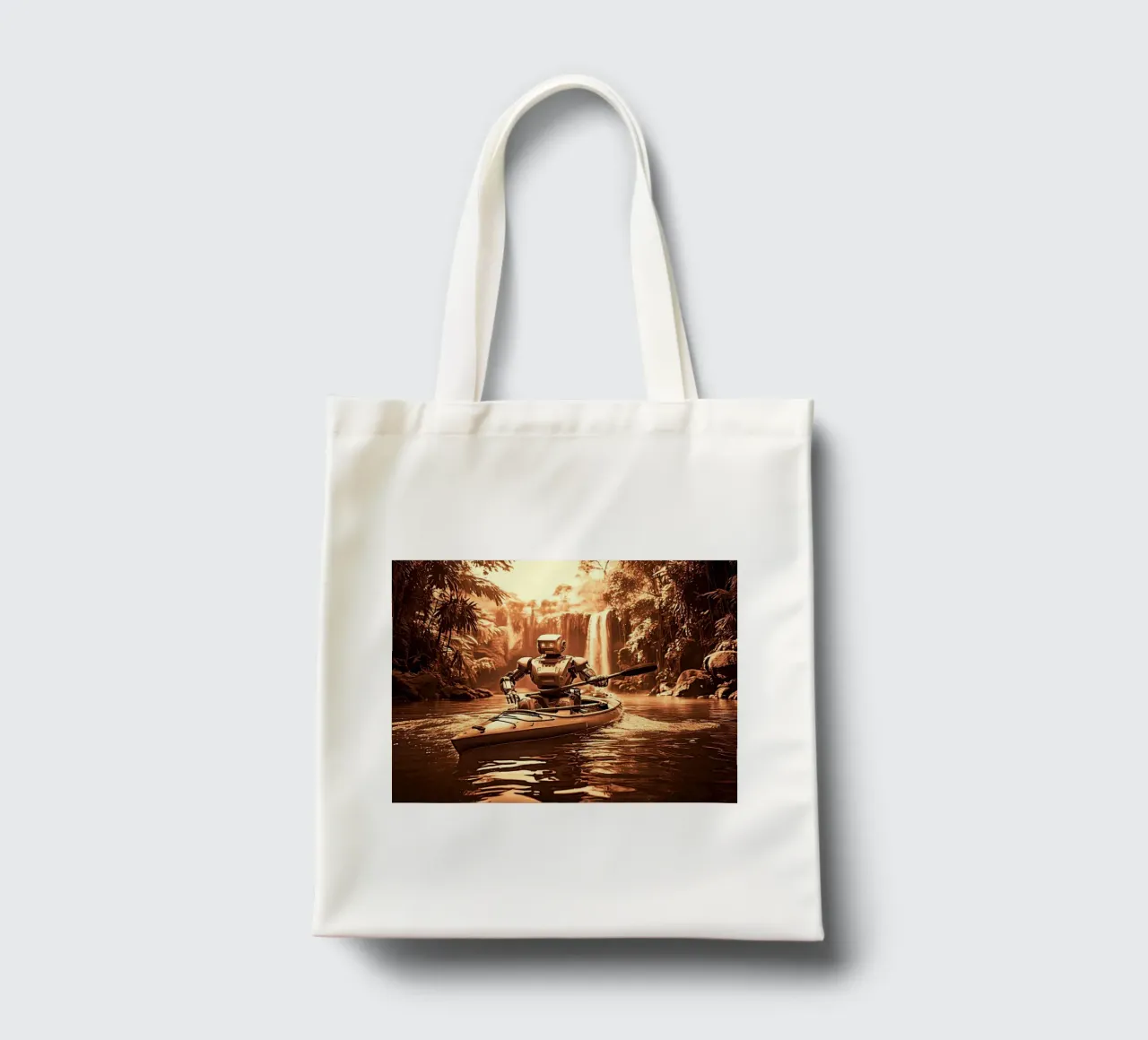 ROBOT EN CANOE. Cuivre. borsa in juta da Thierry vobmann photography