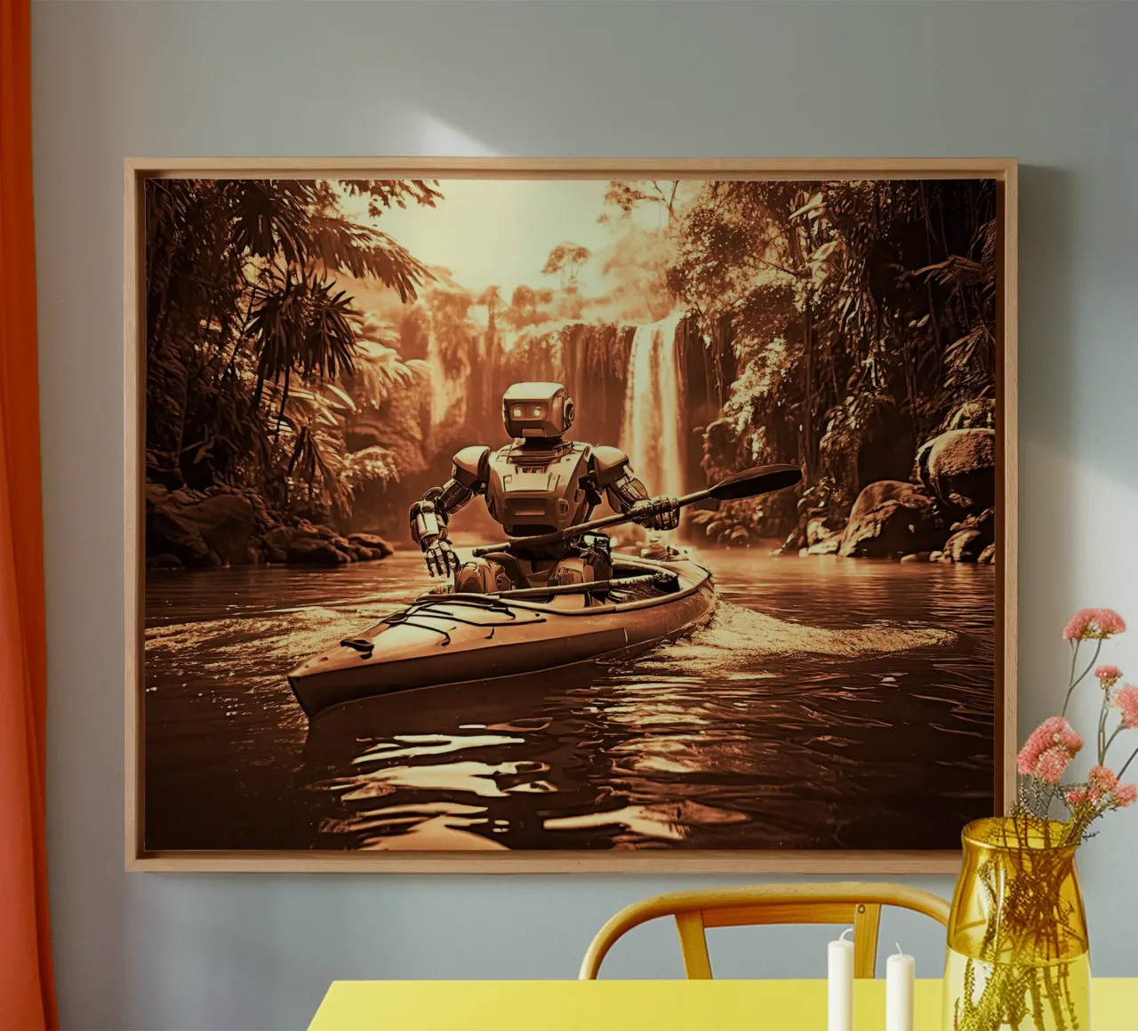ROBOT EN CANOE. Cuivre. Leinwand von Thierry vobmann photography