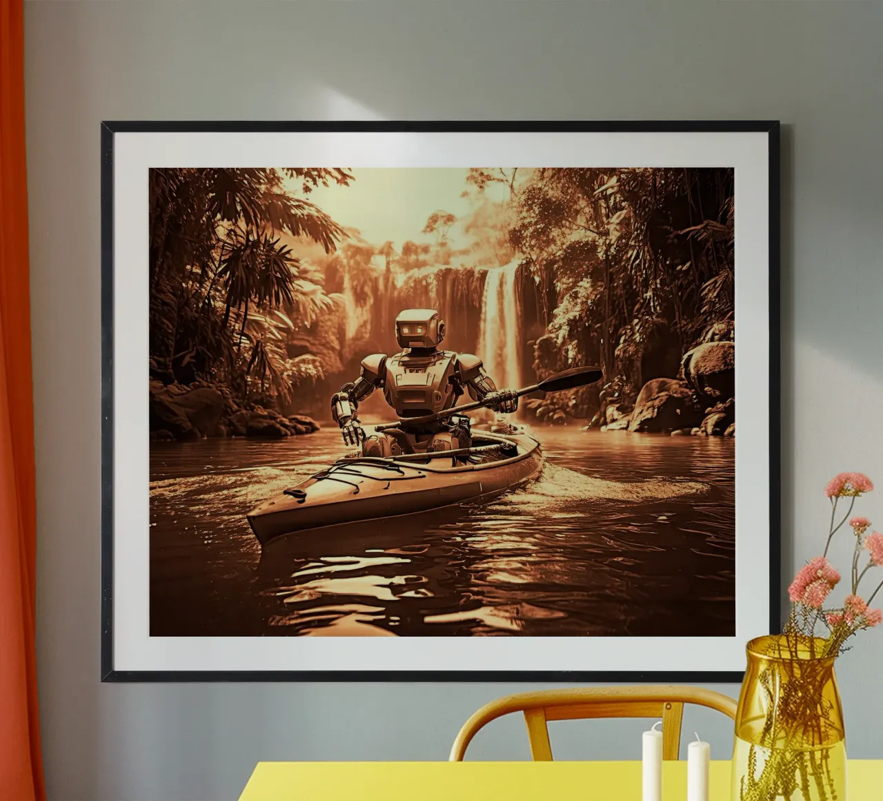 ROBOT EN CANOE. Cuivre. carta hahnemühle da Thierry vobmann photography