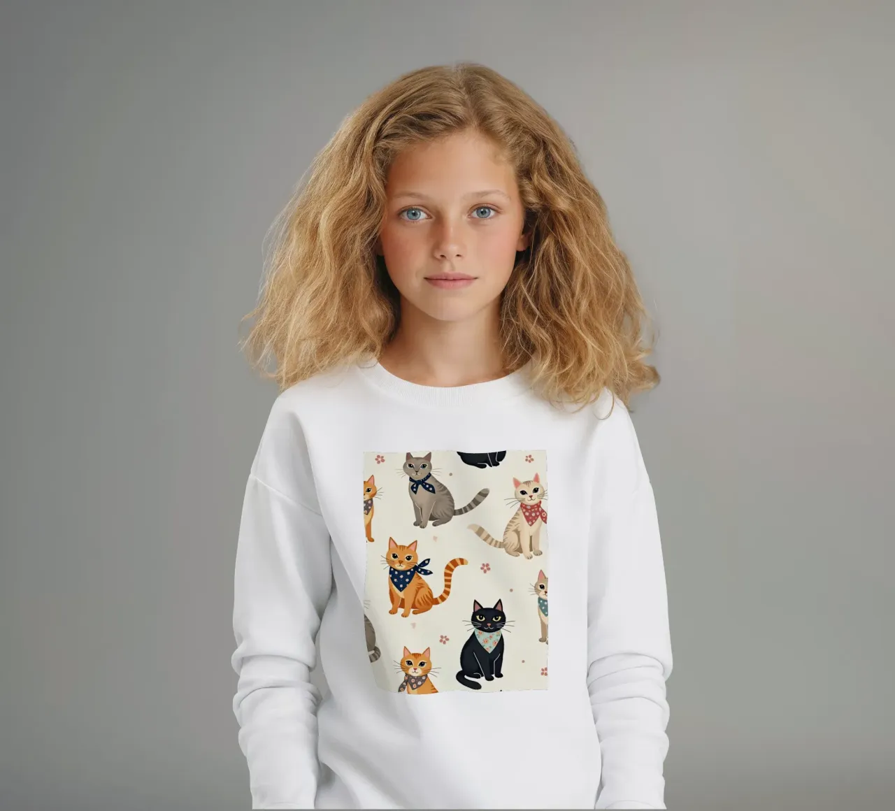 Gatos de colores en alegres dibujos adornan una caprichosa tela sudadera para niño de DesignDoodle