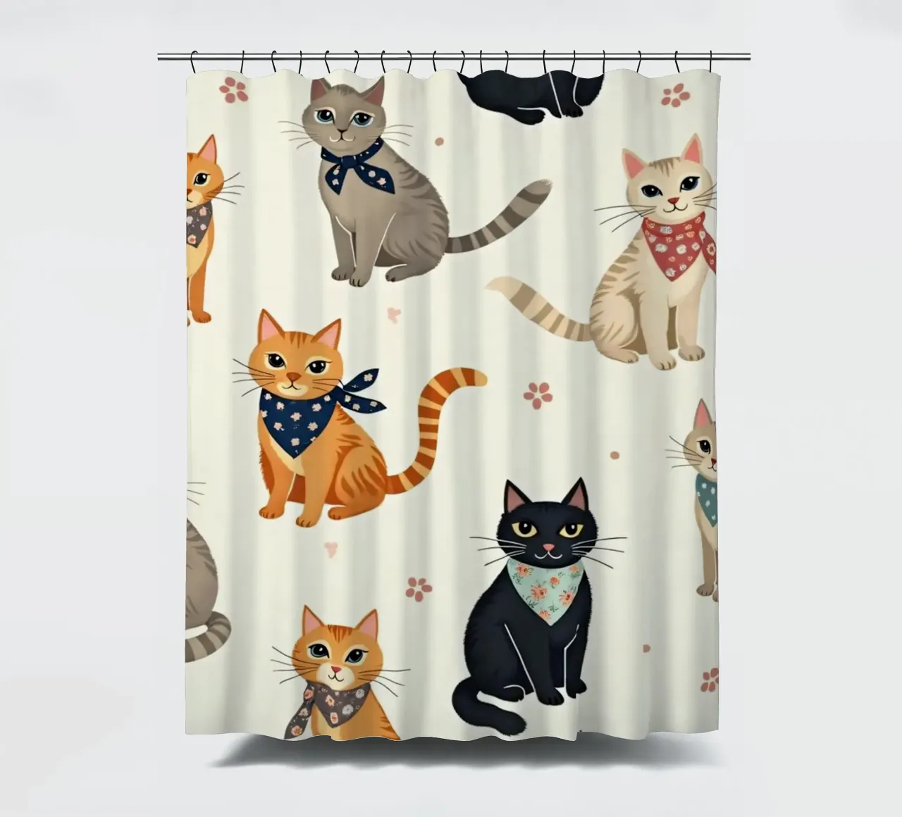 Gatti colorati con motivi giocosi adornano un tessuto stravagante tenda da doccia da DesignDoodle