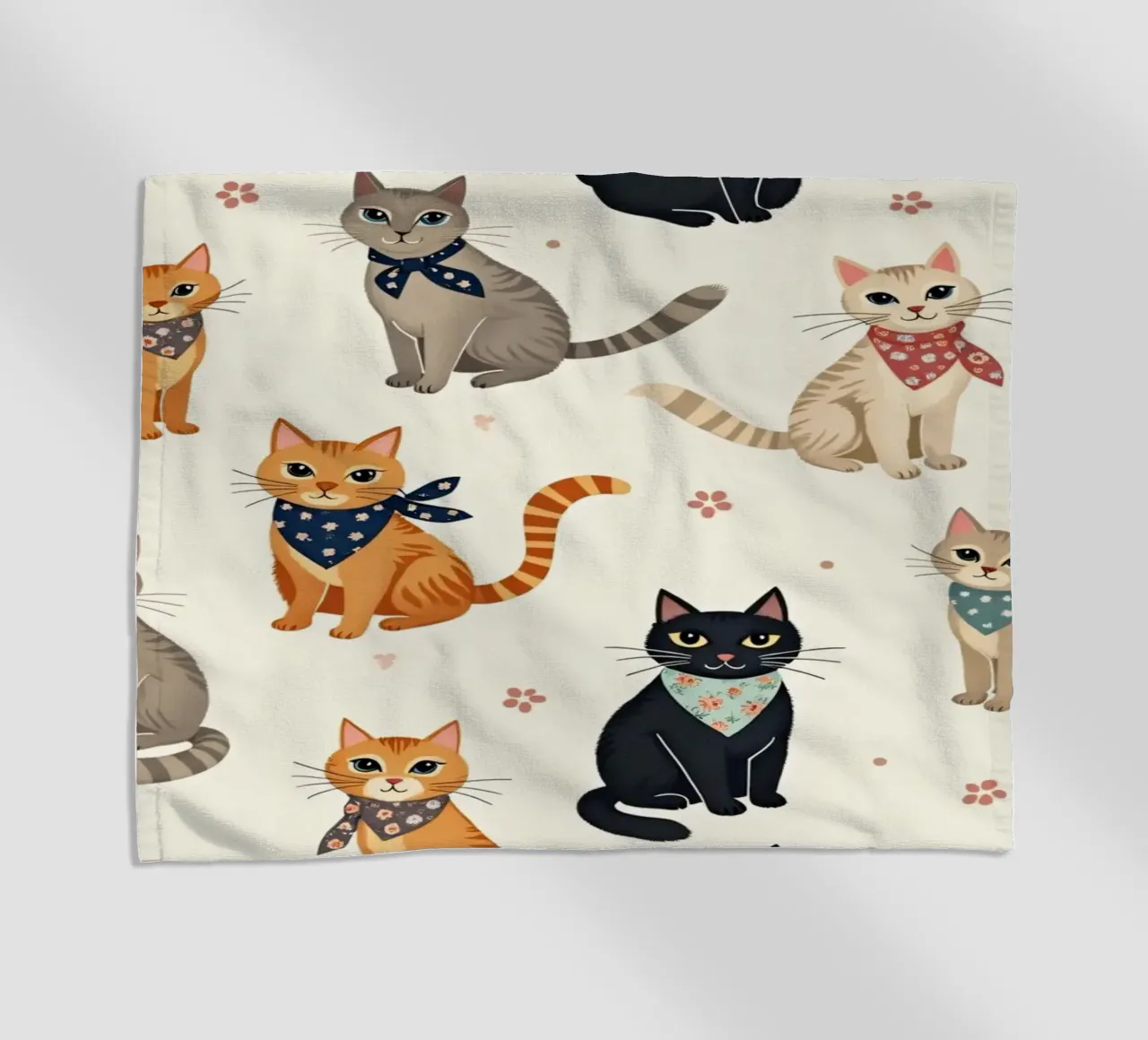 Colorful cats in playful patterns adorn a whimsical fabric beach towel by DesignDoodle