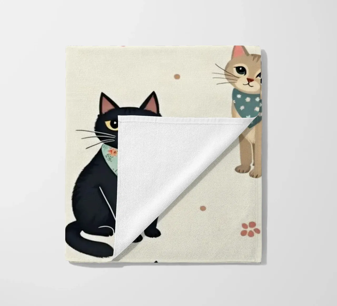 Colorful cats in playful patterns adorn a whimsical fabric beach towel by DesignDoodle