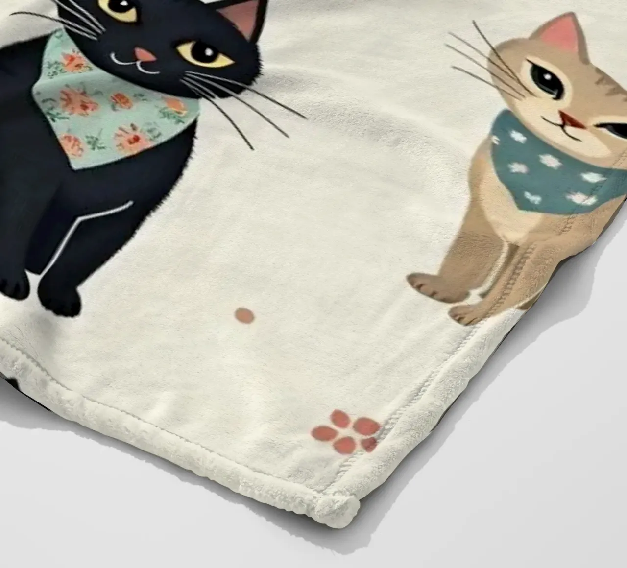 Colorful cats in playful patterns adorn a whimsical fabric fleece blanket by DesignDoodle