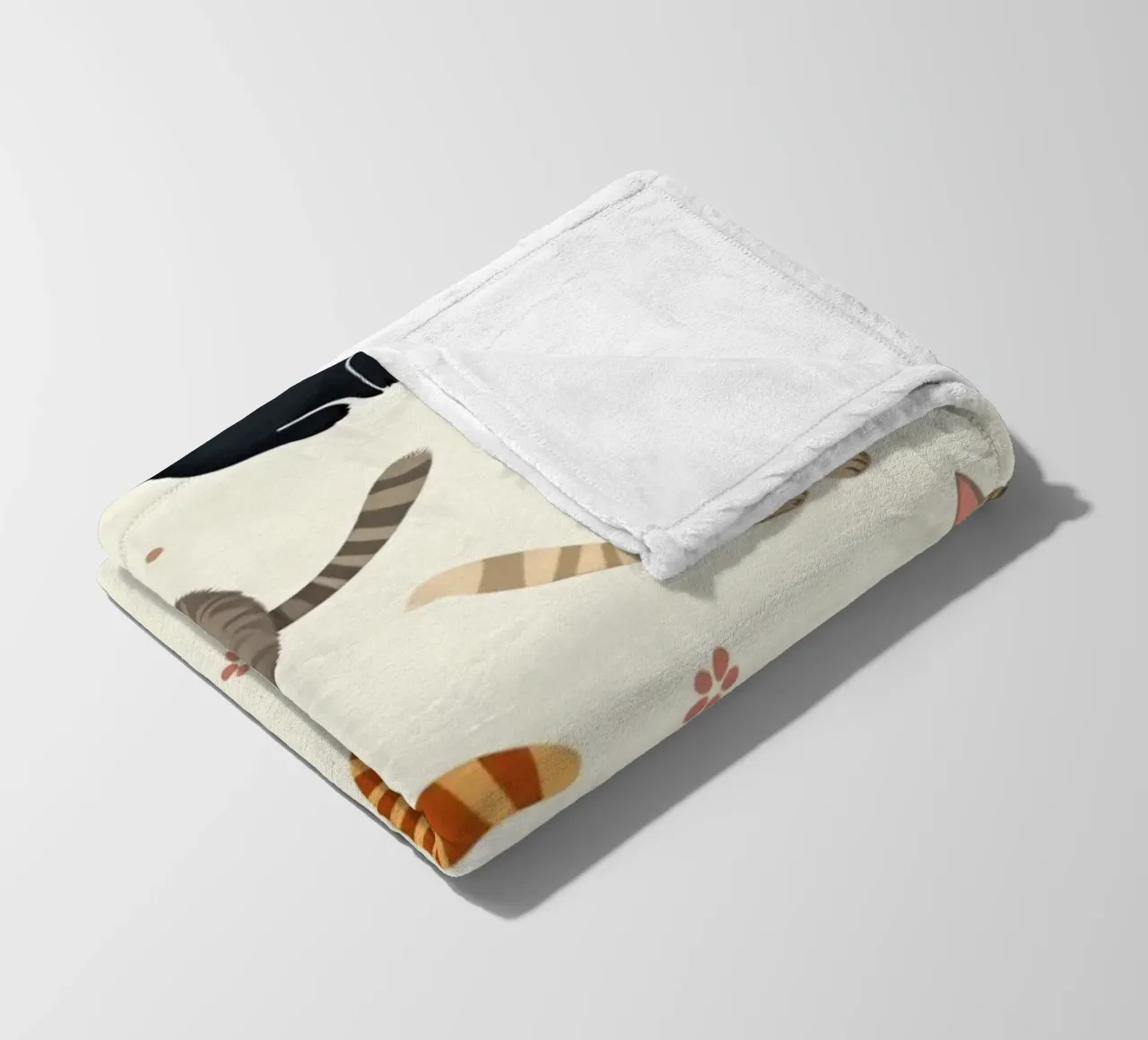 Colorful cats in playful patterns adorn a whimsical fabric fleece blanket by DesignDoodle