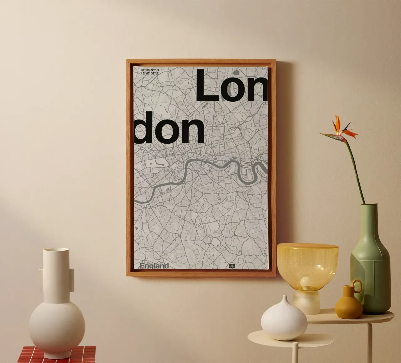 London Minimalist Map tela con Cornice a cassetta da Florent Bodart