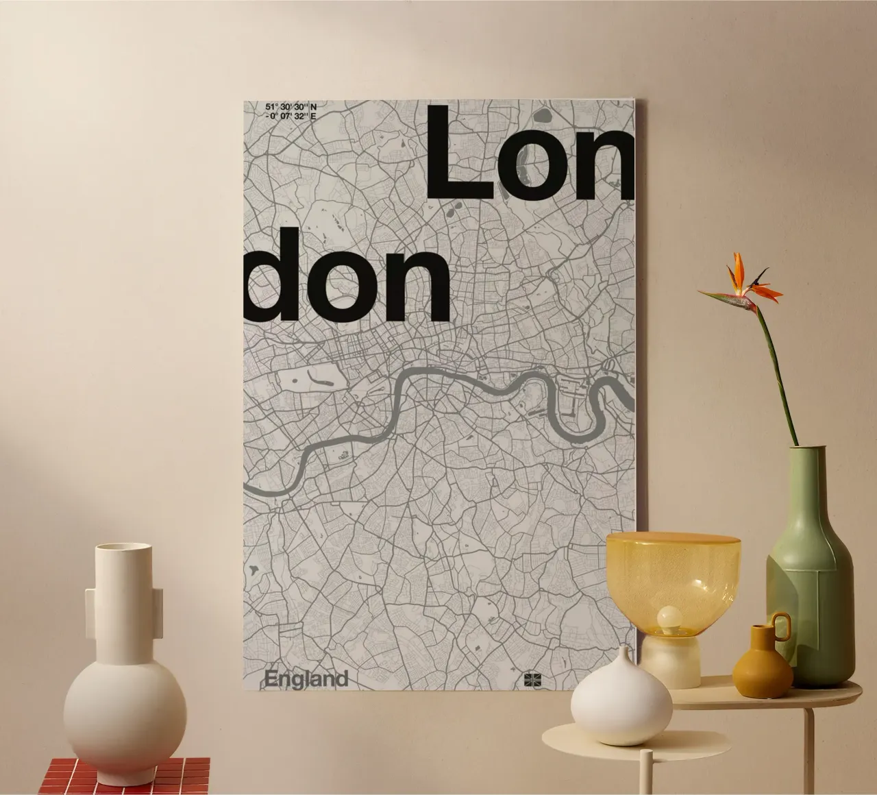 London Minimalist Map tela con Cornice a cassetta da Florent Bodart