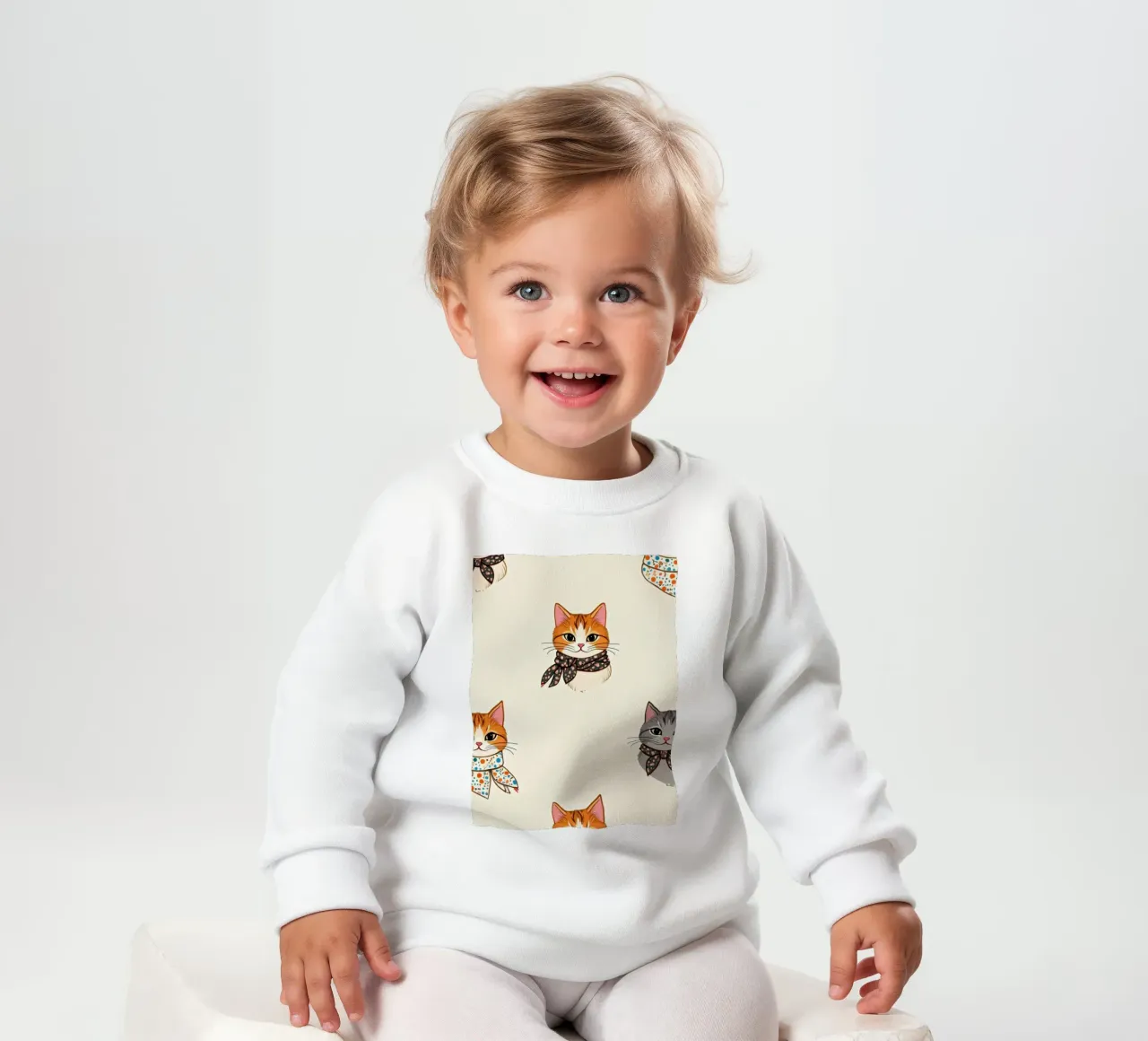 Colorful patterned cats wearing scarves in whimsical design baby sweatshirt by DesignDoodle