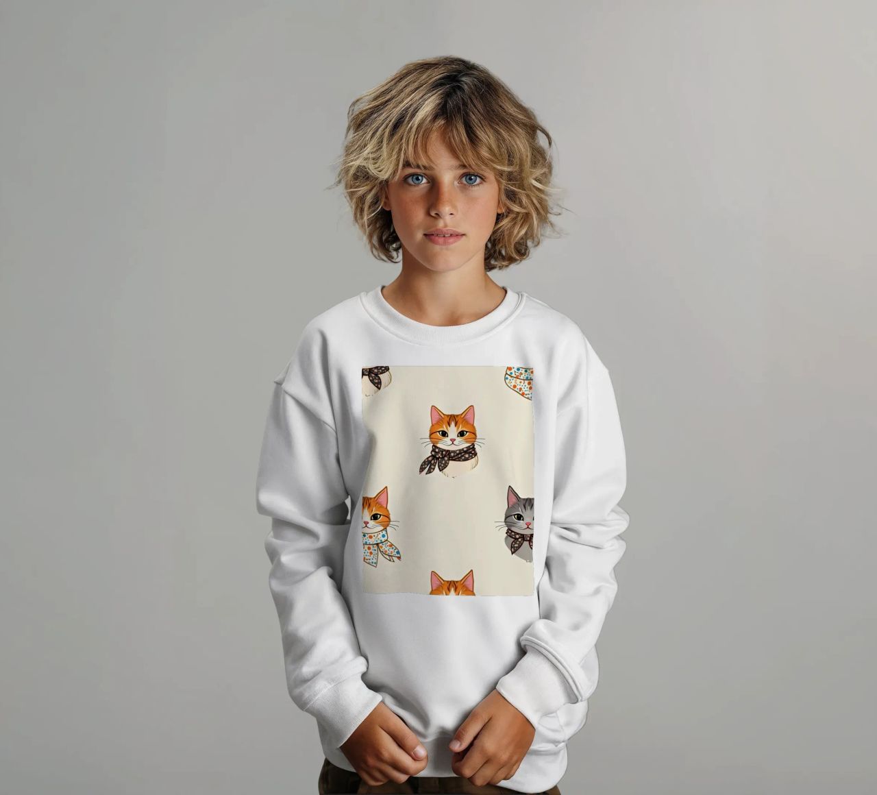 Gatti colorati con sciarpe dal design stravagante felpa bambino da DesignDoodle