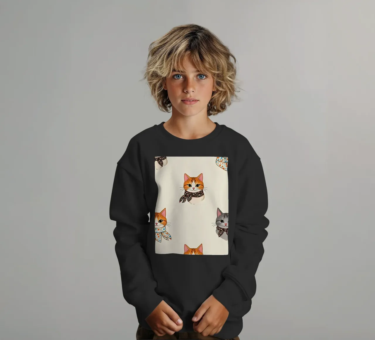 Gatti colorati con sciarpe dal design stravagante felpa bambino da DesignDoodle