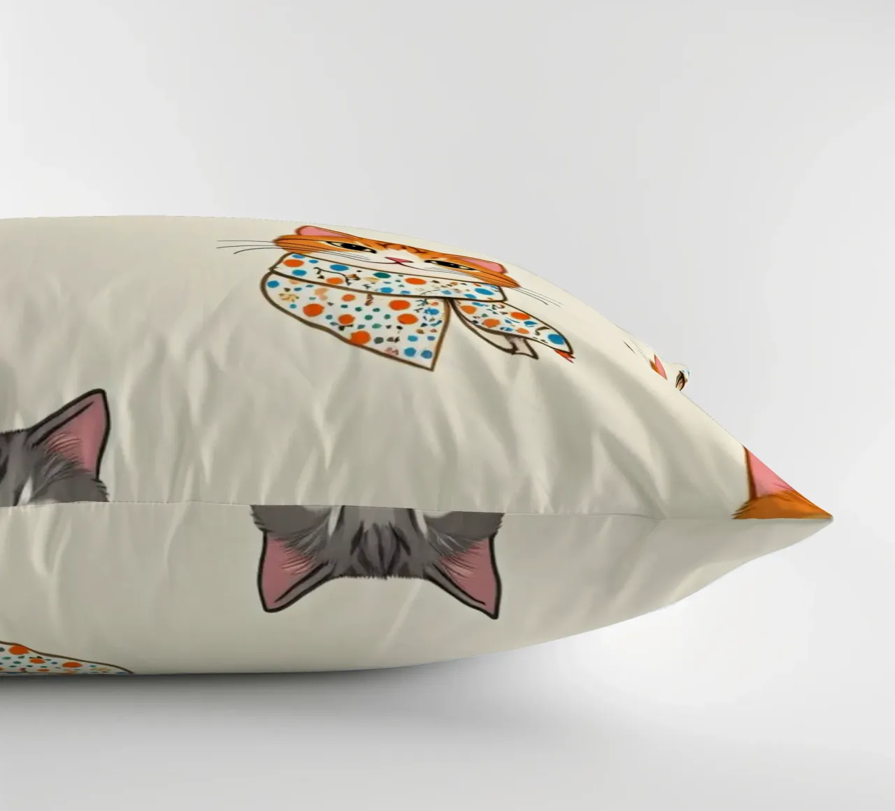 Colorful patterned cats wearing scarves in whimsical design decorative cushion by DesignDoodle