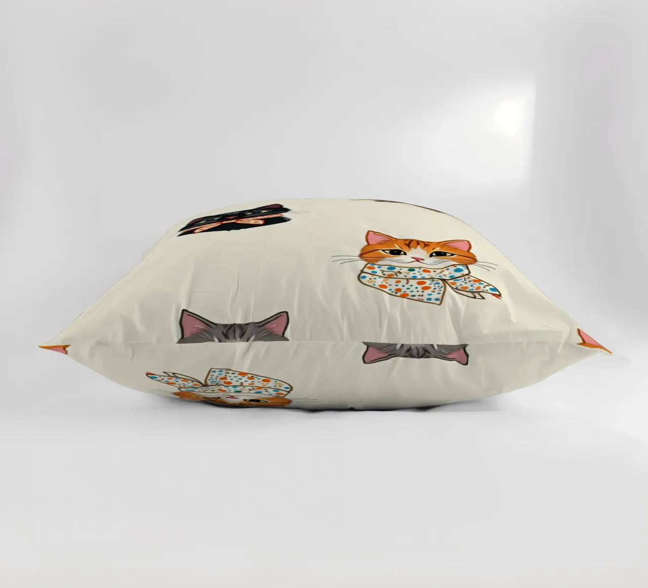 Colorful patterned cats wearing scarves in whimsical design decorative cushion by DesignDoodle