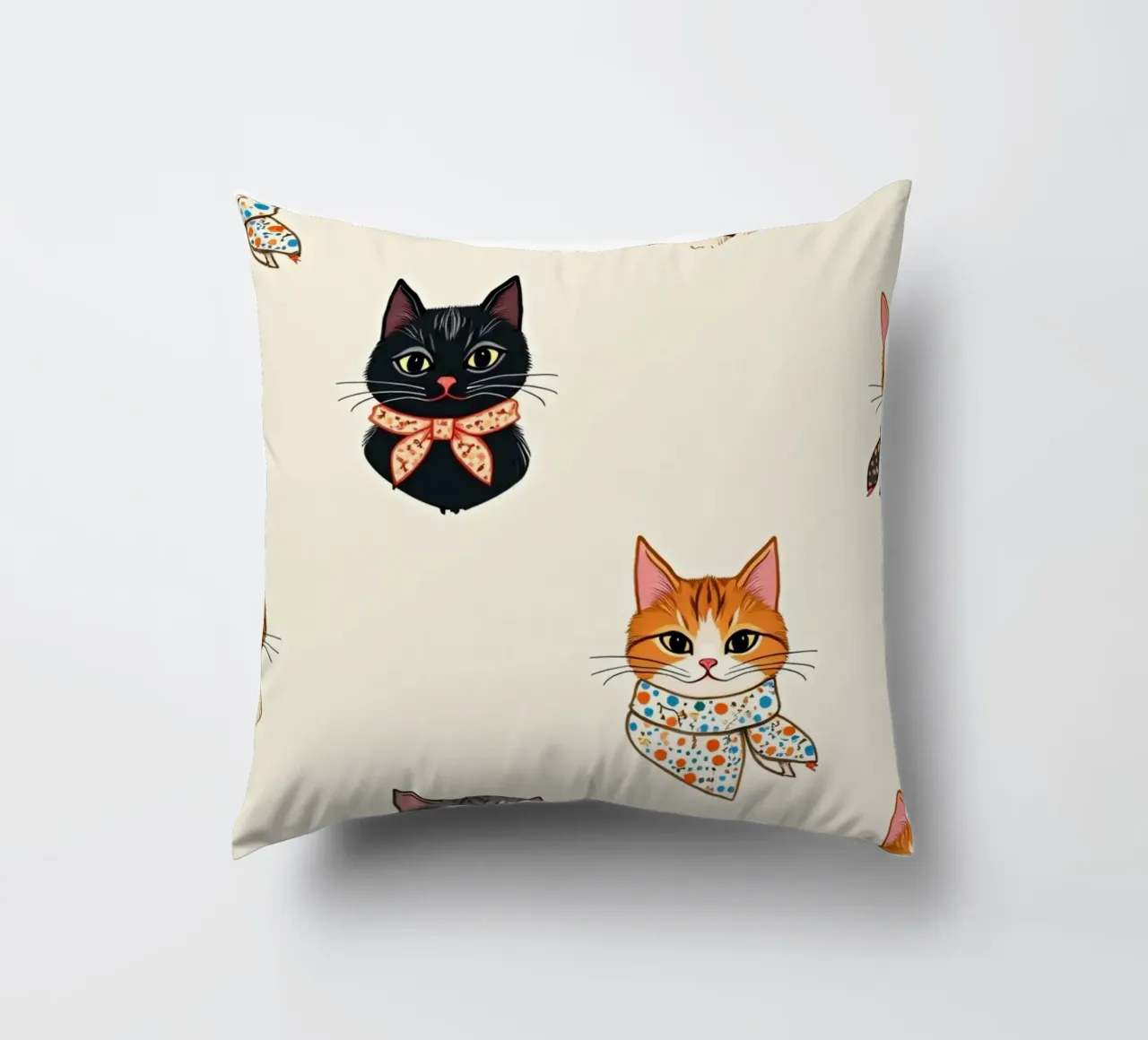 Gatti colorati con sciarpe dal design stravagante cuscino da DesignDoodle