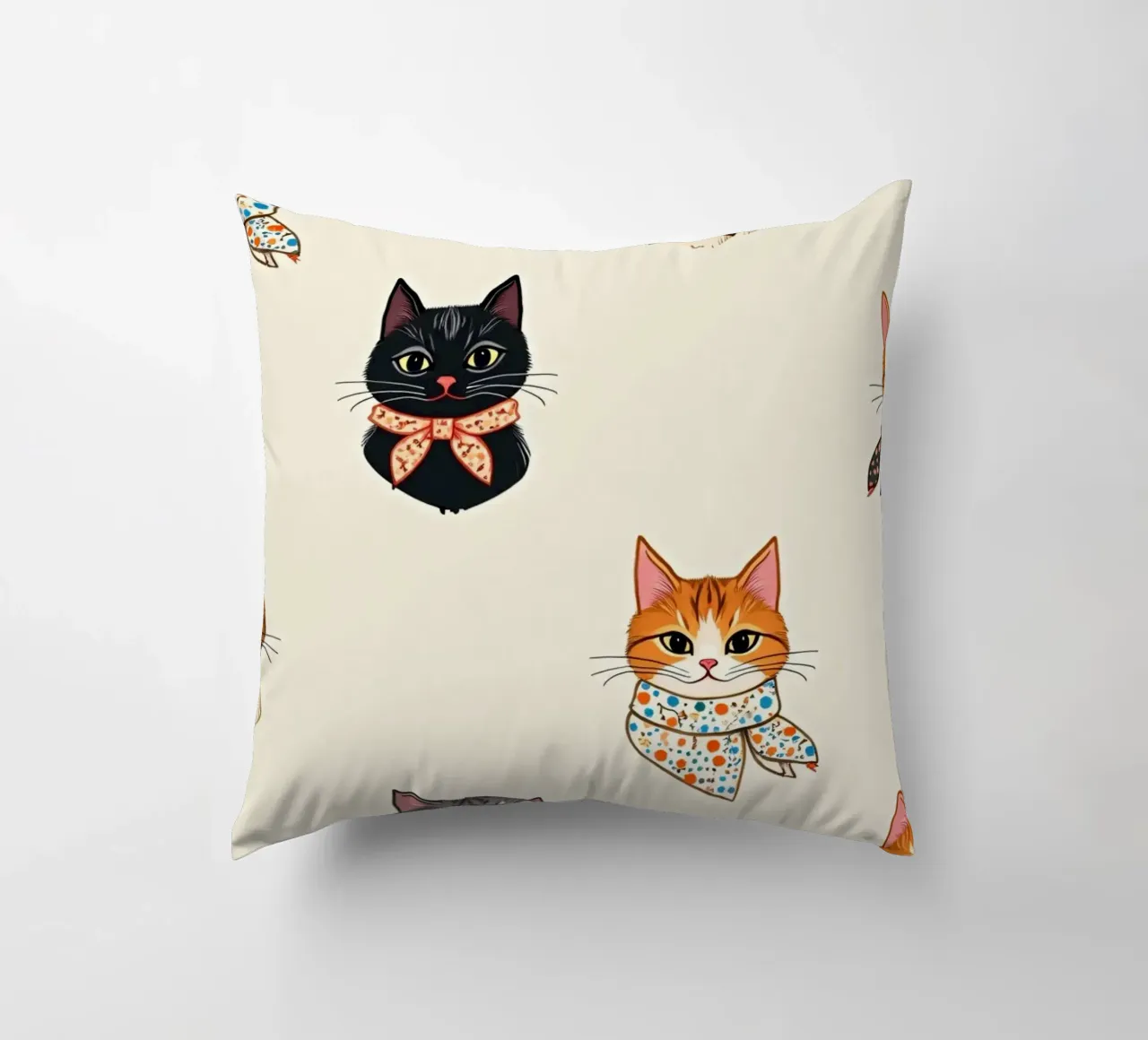 Gatti colorati con sciarpe dal design stravagante cuscino da DesignDoodle