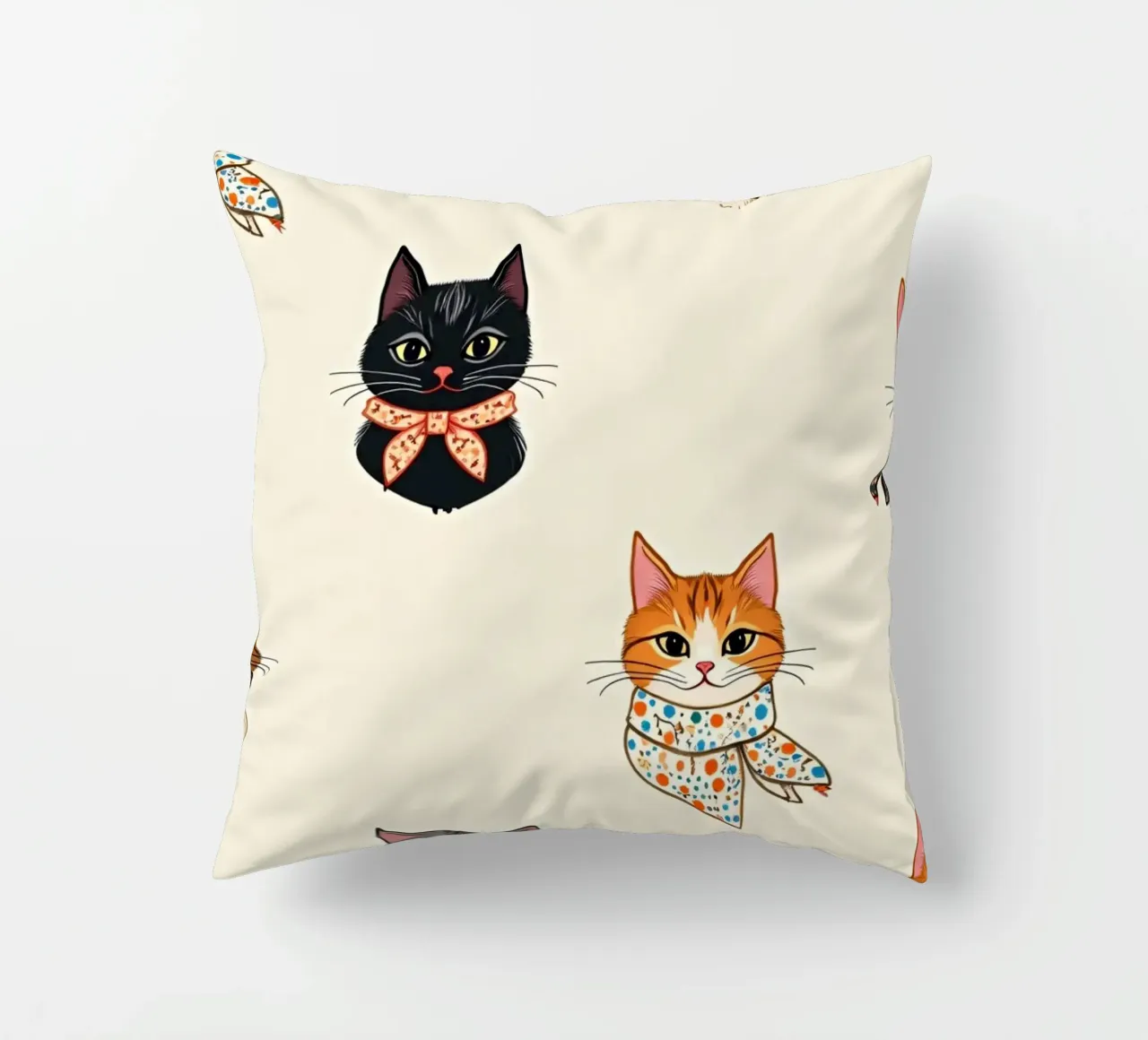 Gatti colorati con sciarpe dal design stravagante cuscino da DesignDoodle