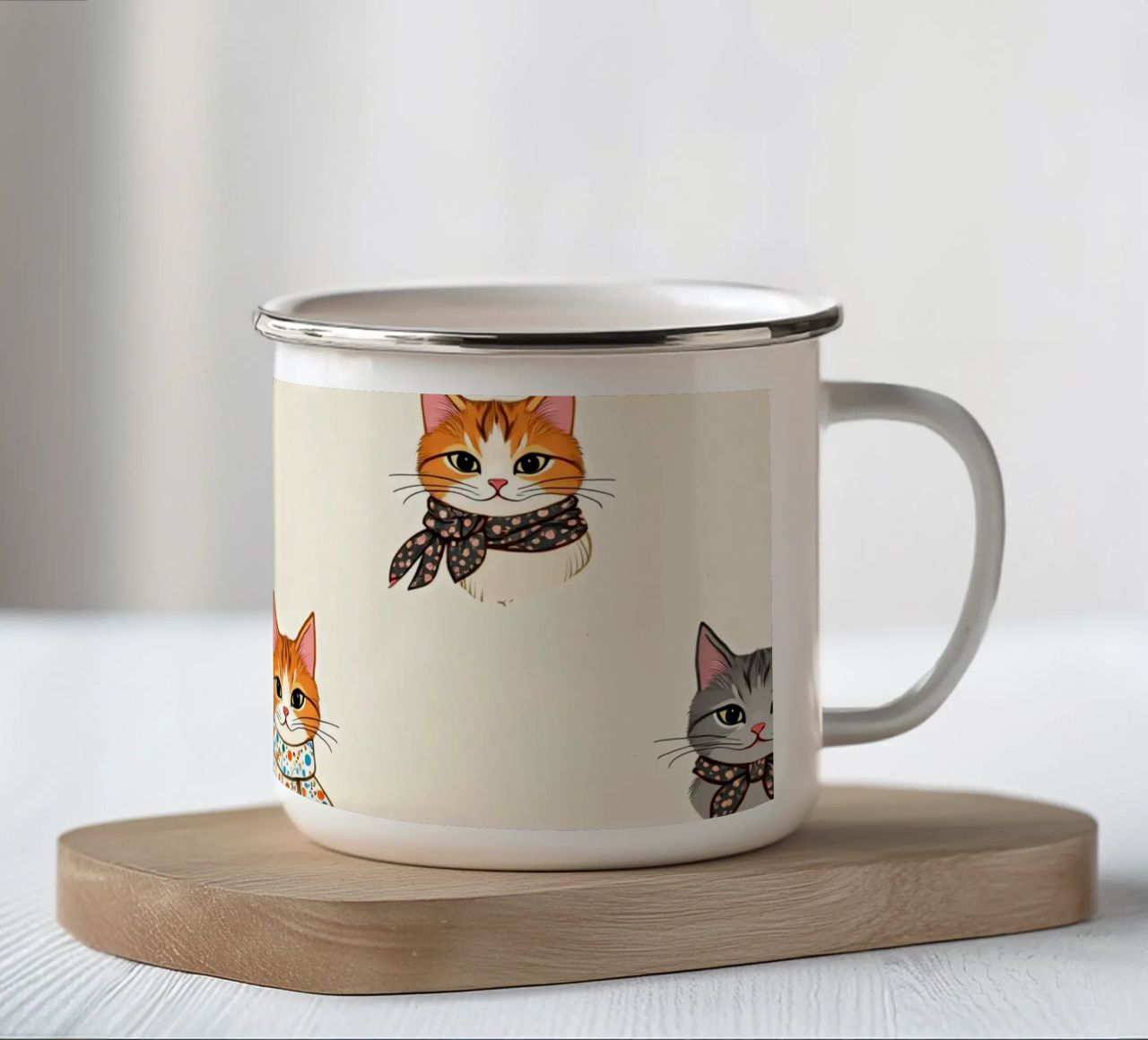 Gatti colorati con sciarpe dal design stravagante tazza in smalto da DesignDoodle