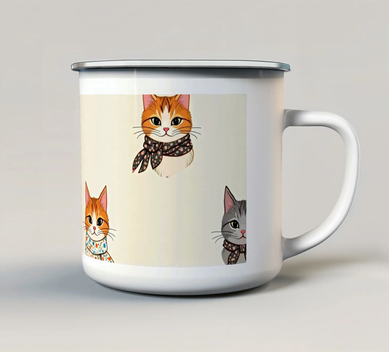 Gatti colorati con sciarpe dal design stravagante tazza in smalto da DesignDoodle