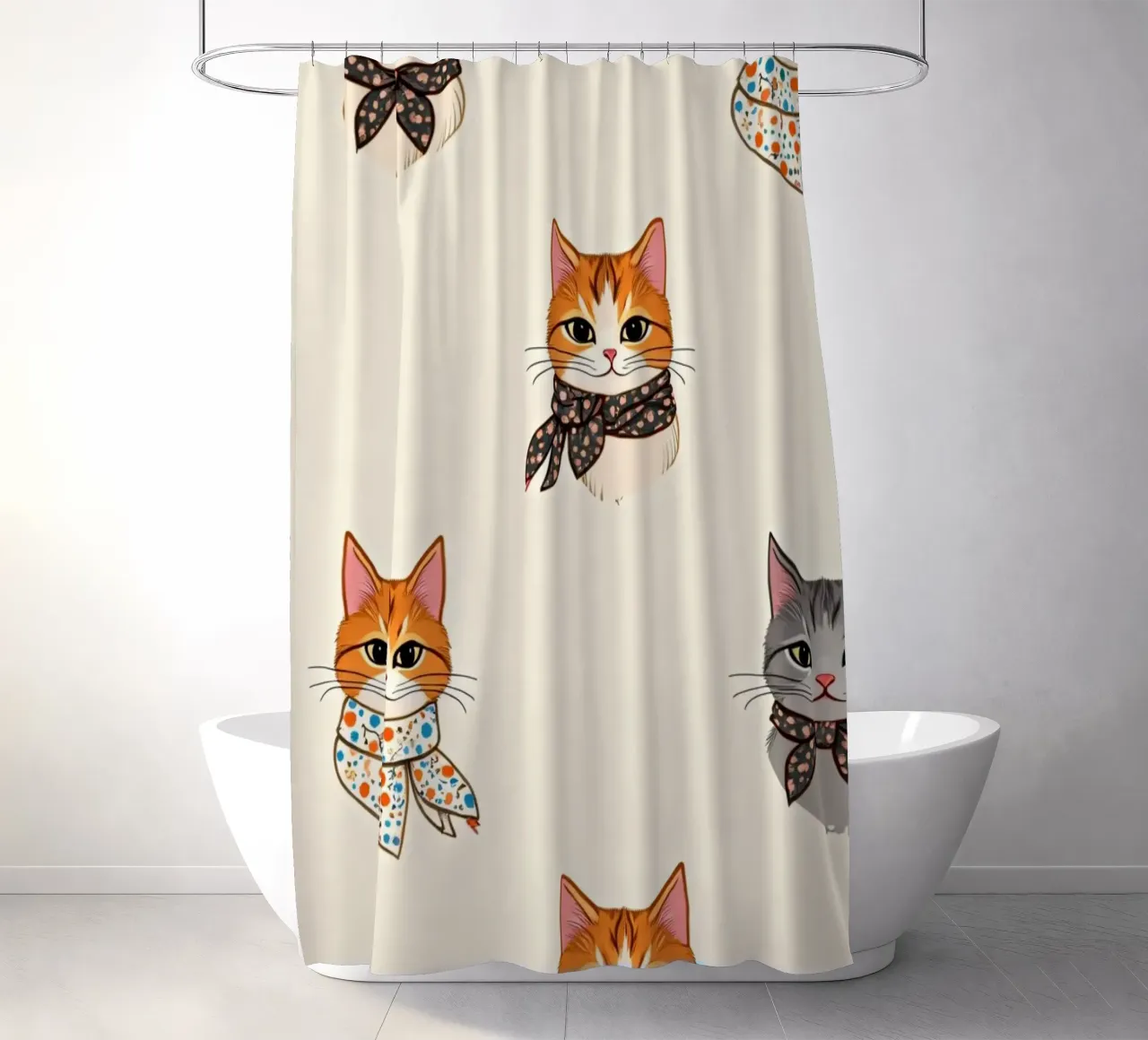 Gatti colorati con sciarpe dal design stravagante tenda da doccia da DesignDoodle