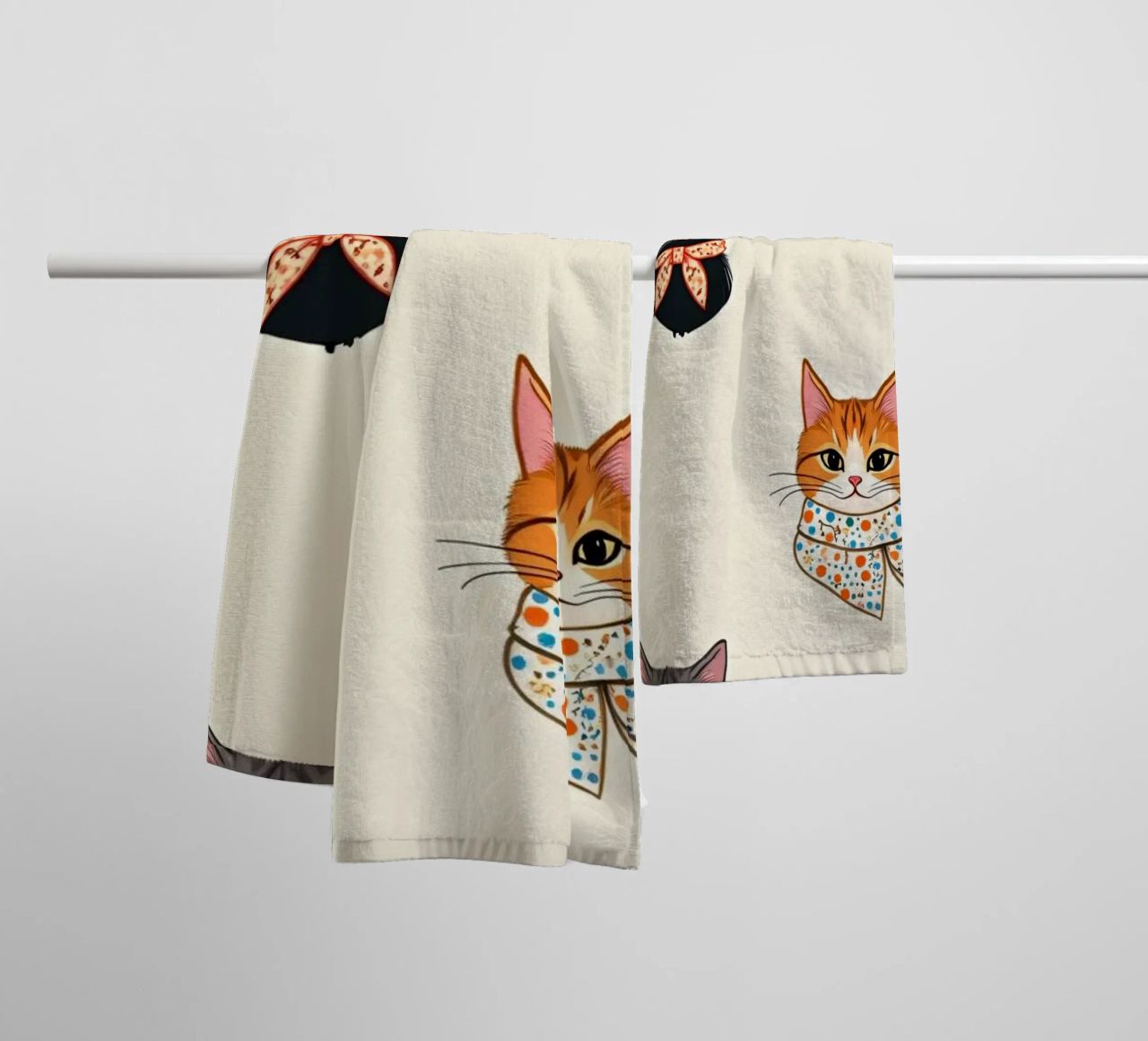 Gatti colorati con sciarpe dal design stravagante asciugamano da bagno da DesignDoodle