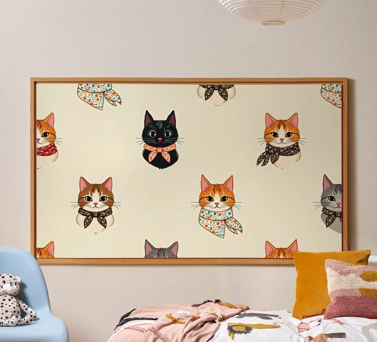 Gatti colorati con sciarpe dal design stravagante alluminio dibond da DesignDoodle