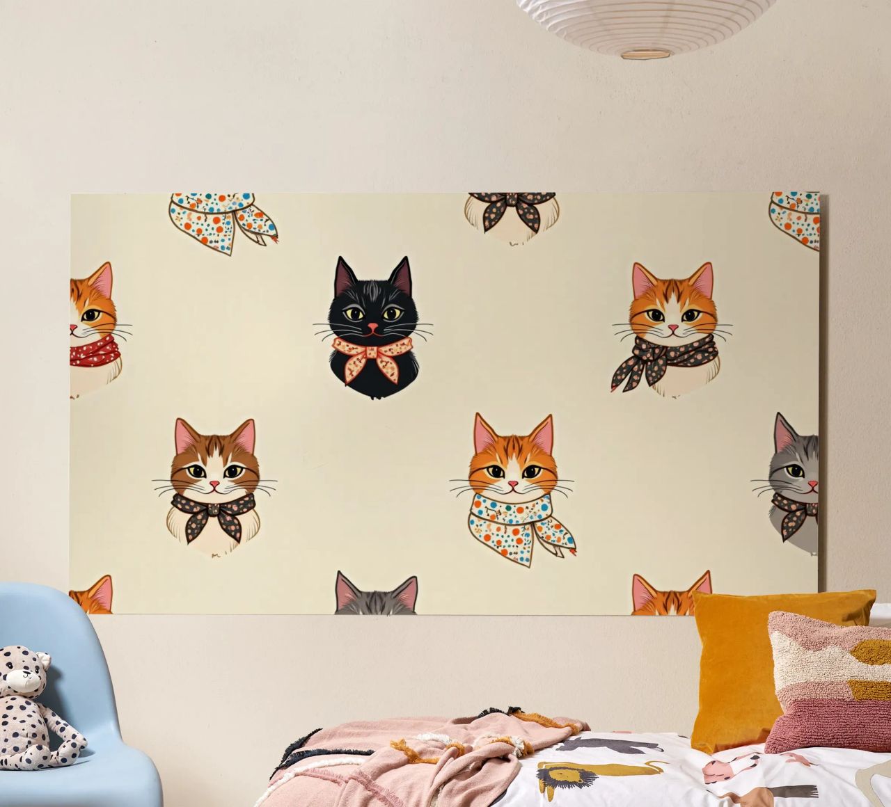 Gatti colorati con sciarpe dal design stravagante alluminio dibond da DesignDoodle