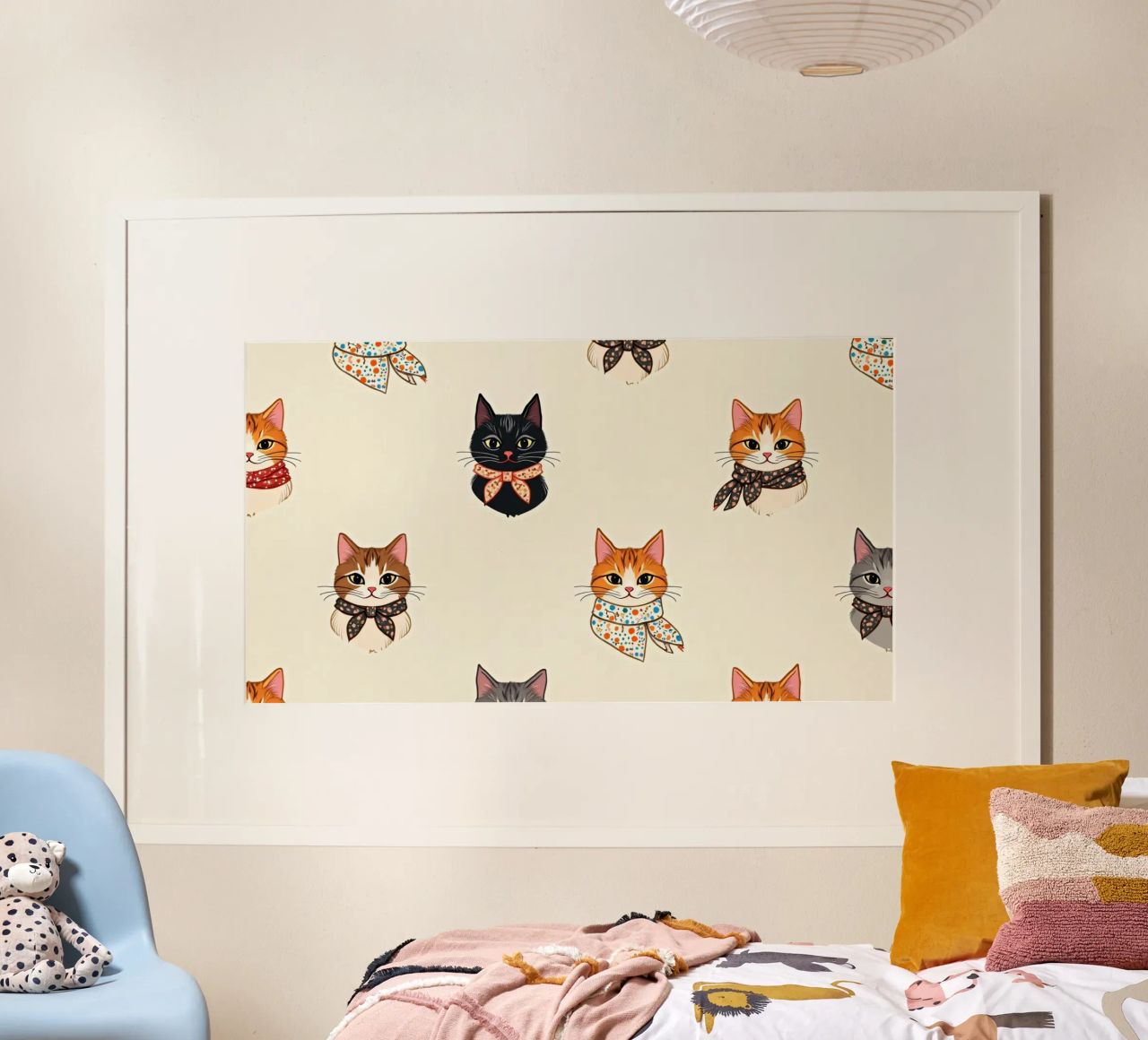 Gatti colorati con sciarpe dal design stravagante carta hahnemühle da DesignDoodle