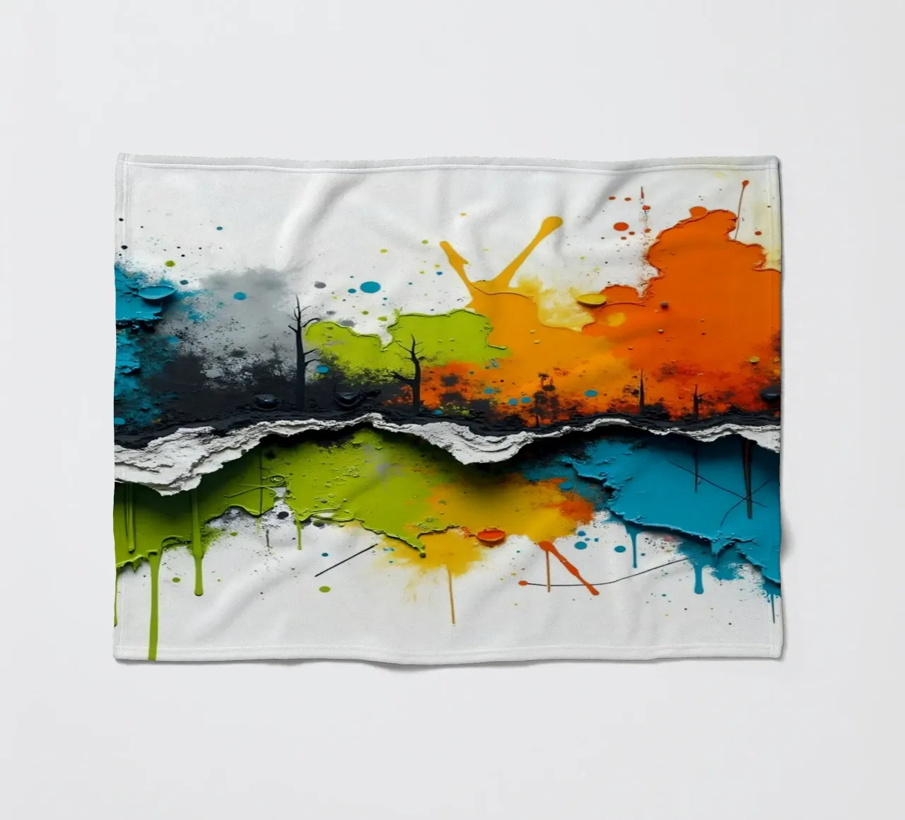 Vibrant abstract art features bold colors and textures fleece blanket by DesignDoodle