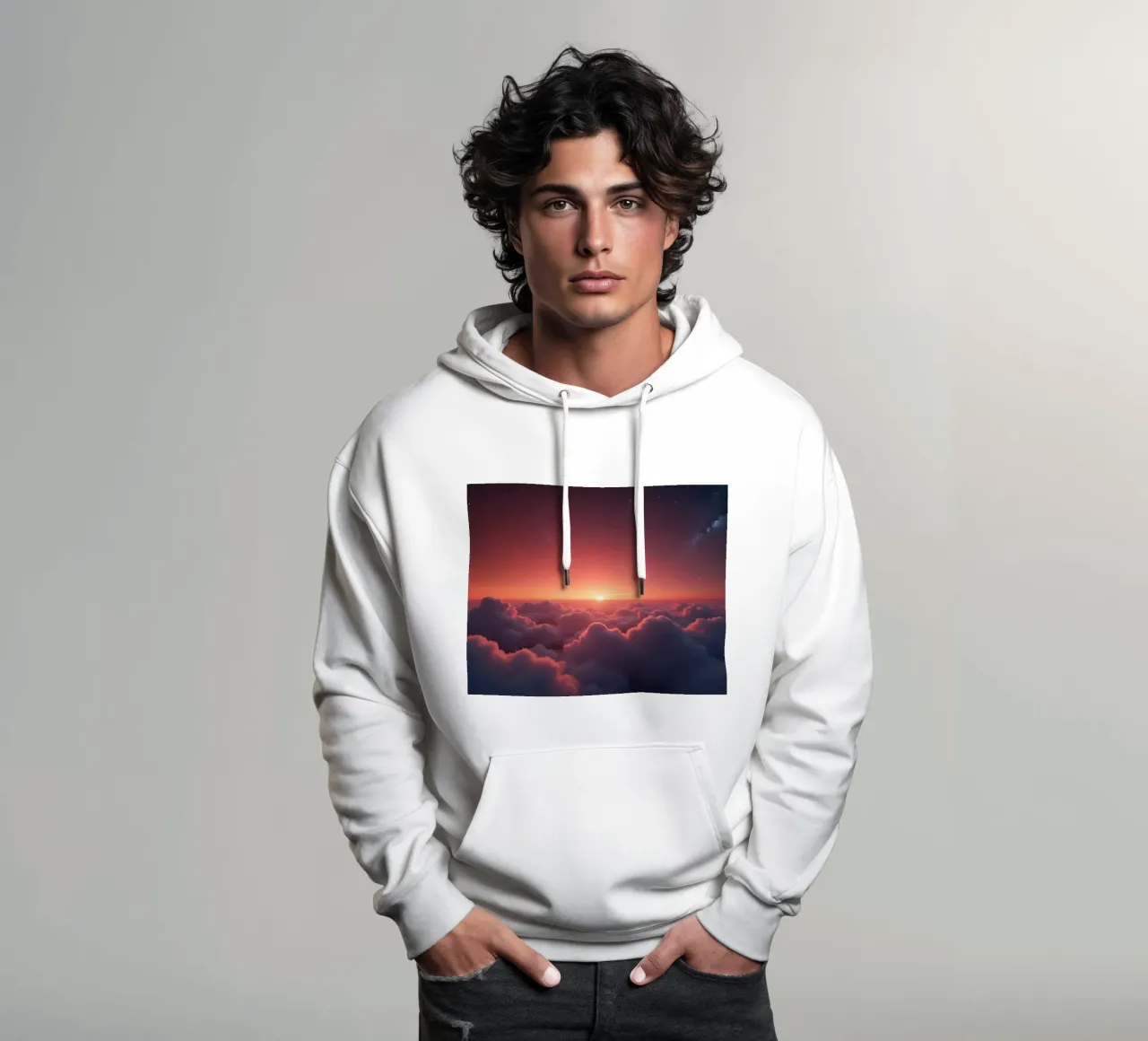 Un tramonto vibrante che brilla sopra le nuvole soffici in un cielo sereno felpa con cappuccio da DesignDoodle
