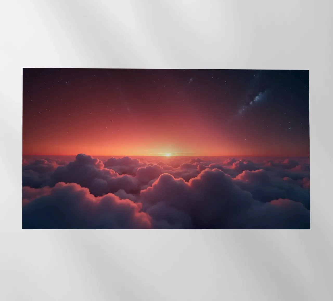 Un tramonto vibrante che brilla sopra le nuvole soffici in un cielo sereno pellicola backlit da DesignDoodle