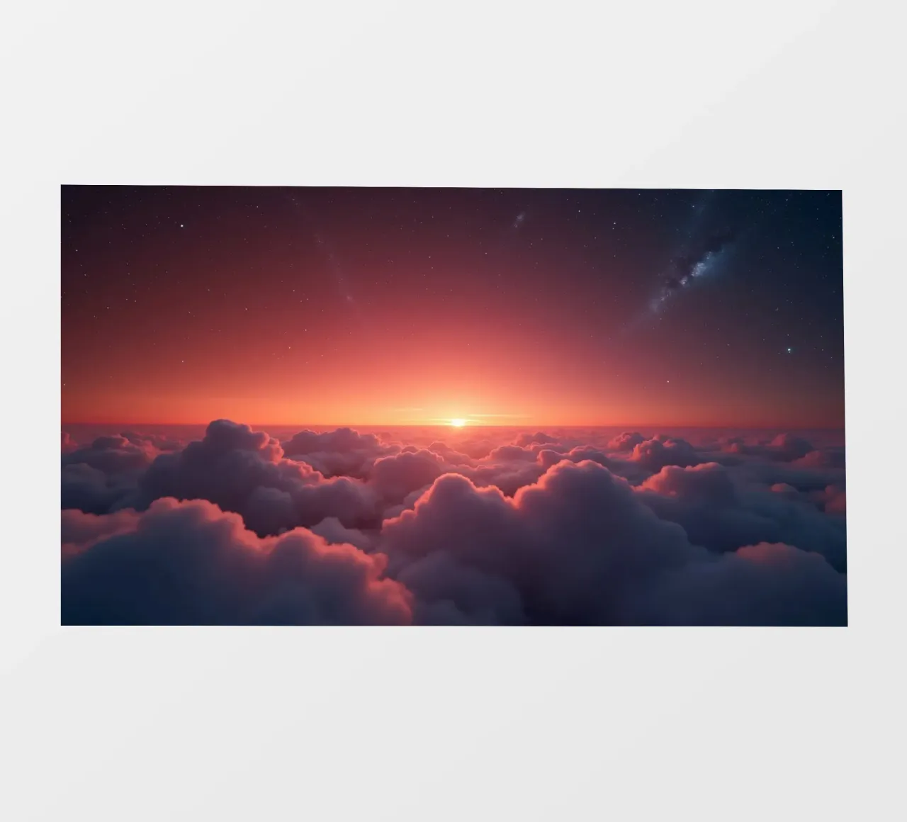 Un tramonto vibrante che brilla sopra le nuvole soffici in un cielo sereno pellicola backlit da DesignDoodle