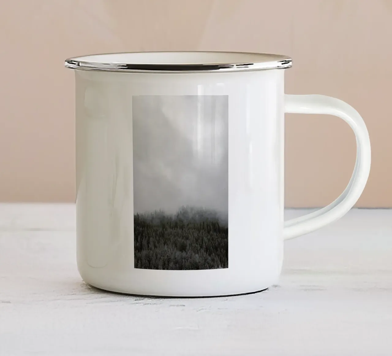 Clouded Forest enamel mug by Nur Mut
