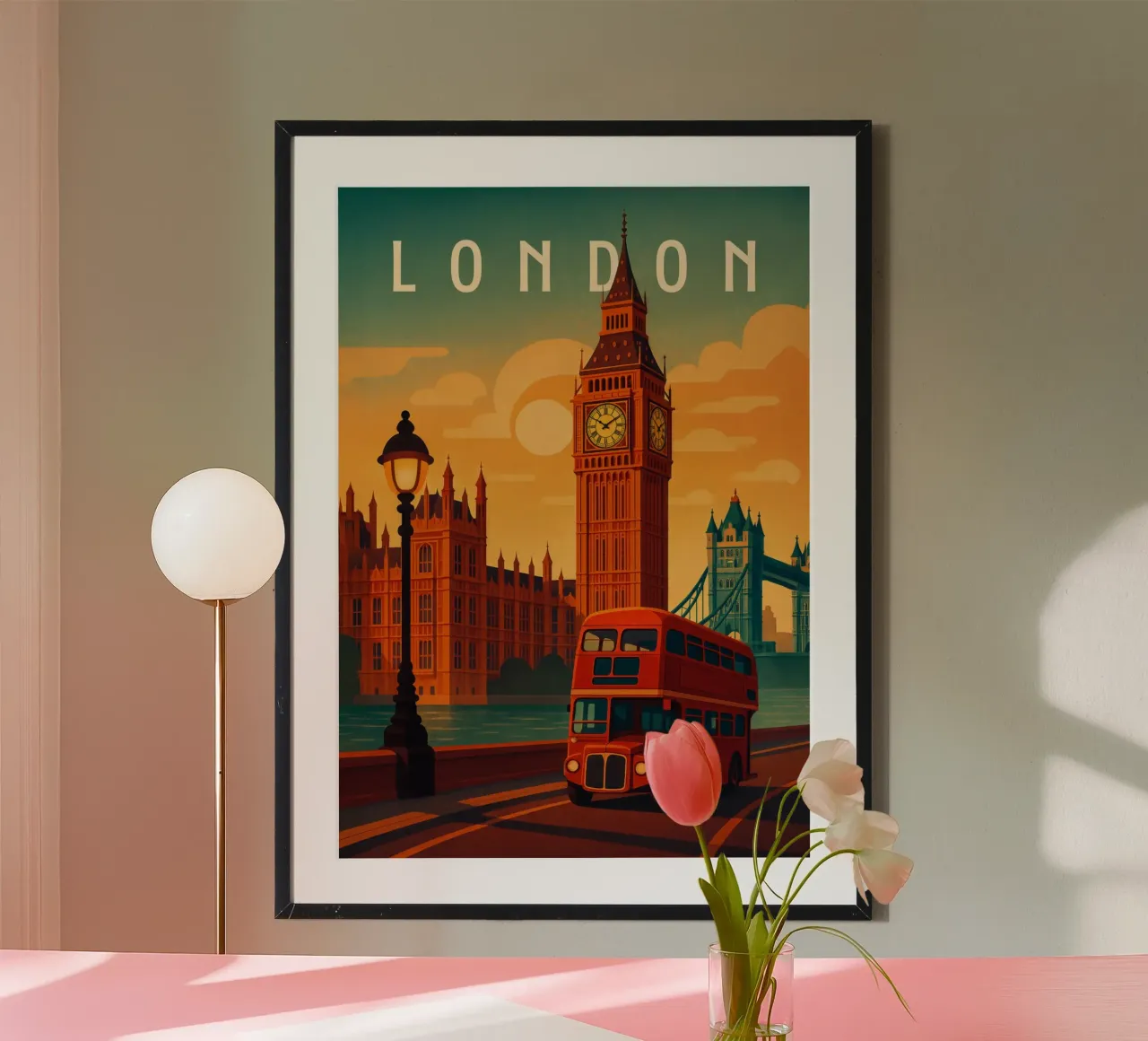 Poster di Londra - Big Ben e paesaggio urbano del Regno Unito al tramonto poster con telaio in alluminio da Wanderlust
