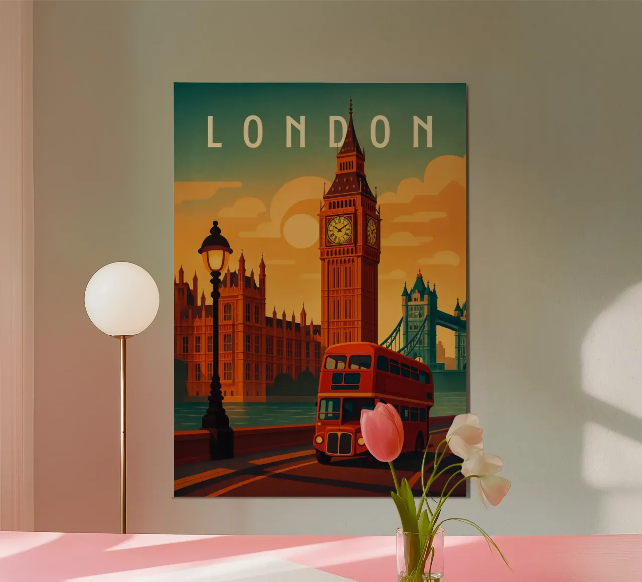 Poster di Londra - Big Ben e paesaggio urbano del Regno Unito al tramonto poster con telaio in alluminio da Wanderlust