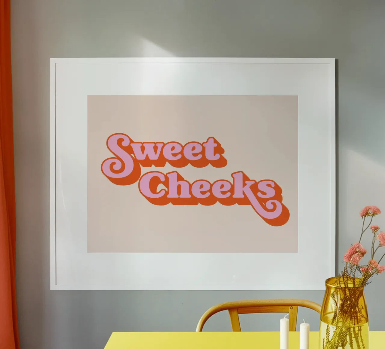 Guance dolci (tonalità pesca) poster con telaio in legno da Paigaam Studio