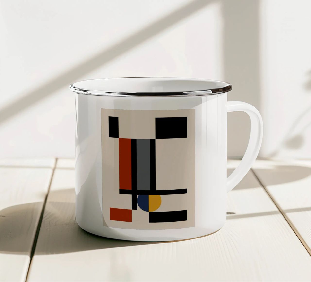 Cerchi e quadrati Bauhaus 06 tazza in smalto da Little Dean
