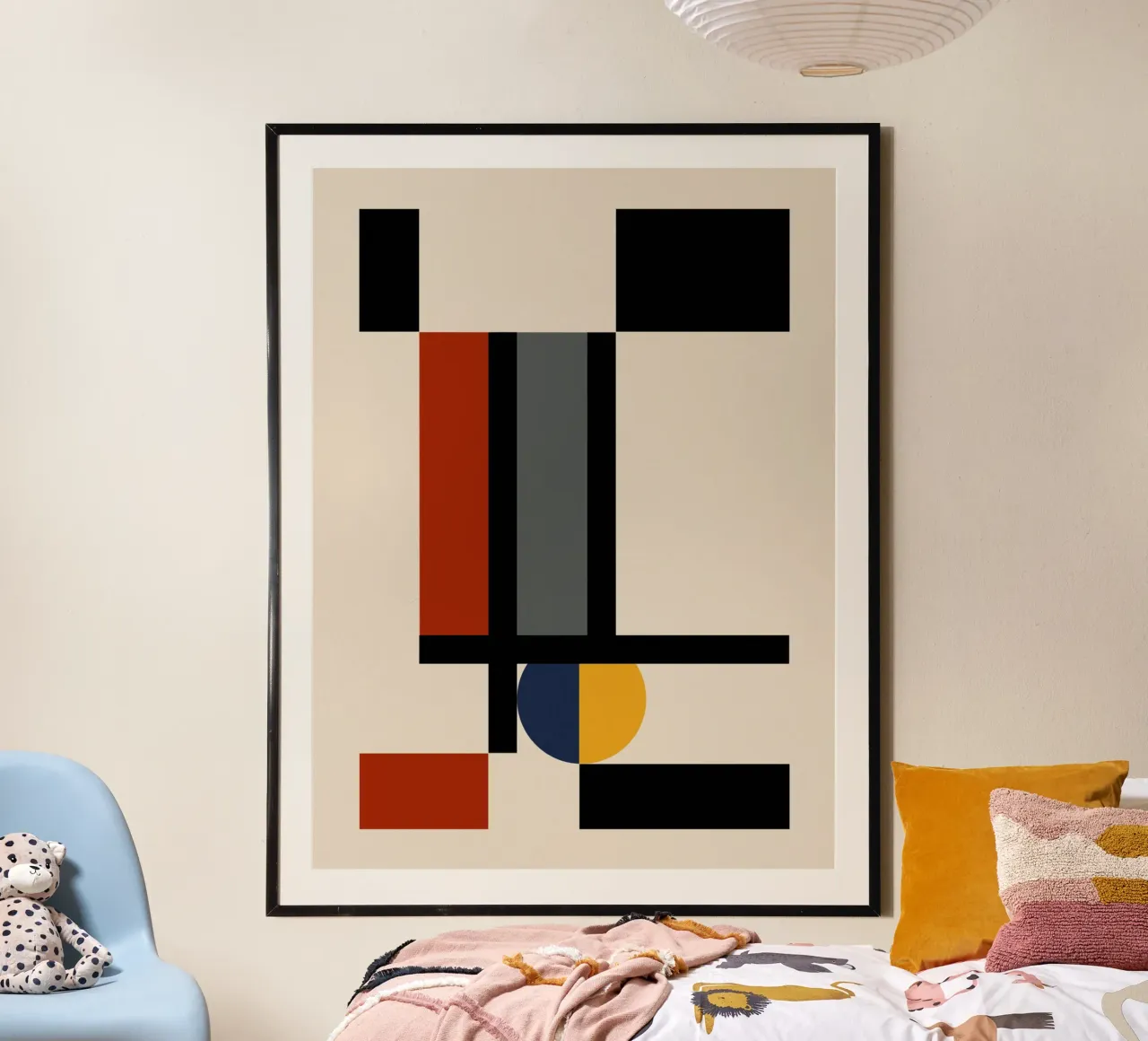 Cerchi e quadrati Bauhaus 06 poster con telaio in alluminio da Little Dean
