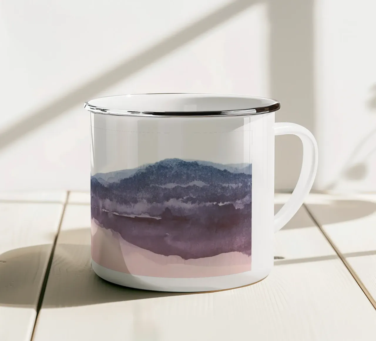 Acquerello rosa e indaco vista lago tazza in smalto da NouveauPrints