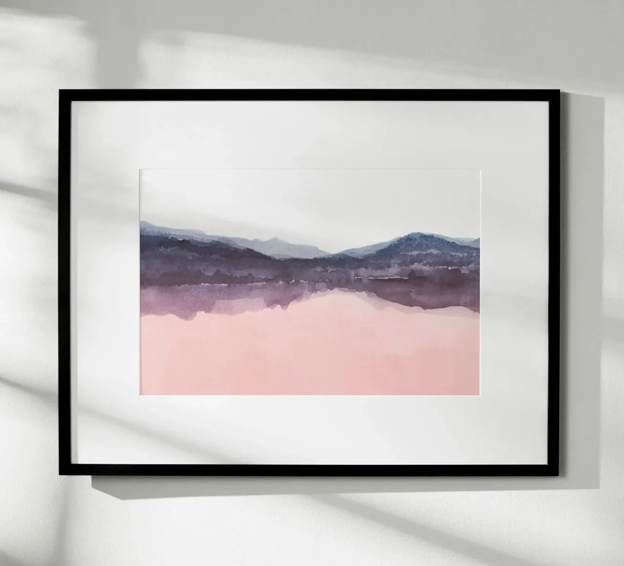 Vue d'un lac en aquarelle rose et indigo poster de NouveauPrints