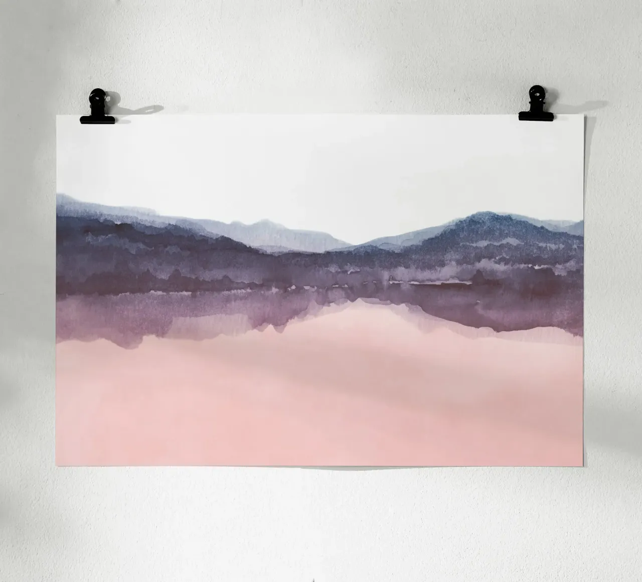 Vue d'un lac en aquarelle rose et indigo poster de NouveauPrints