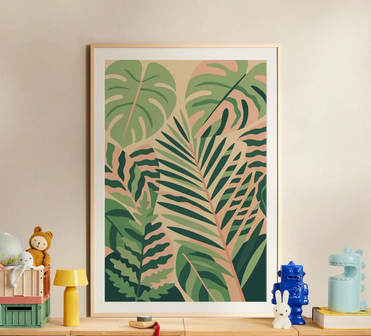 Foglie tropicali II poster con telaio in legno da Aquarevo