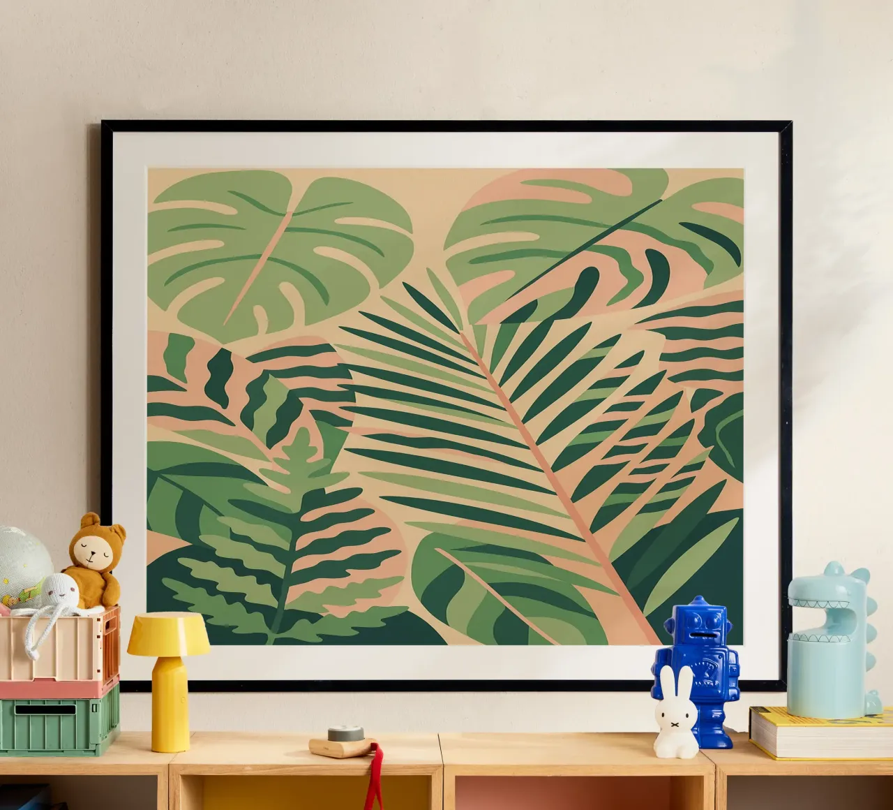 Foglie tropicali II poster con telaio in legno da Aquarevo