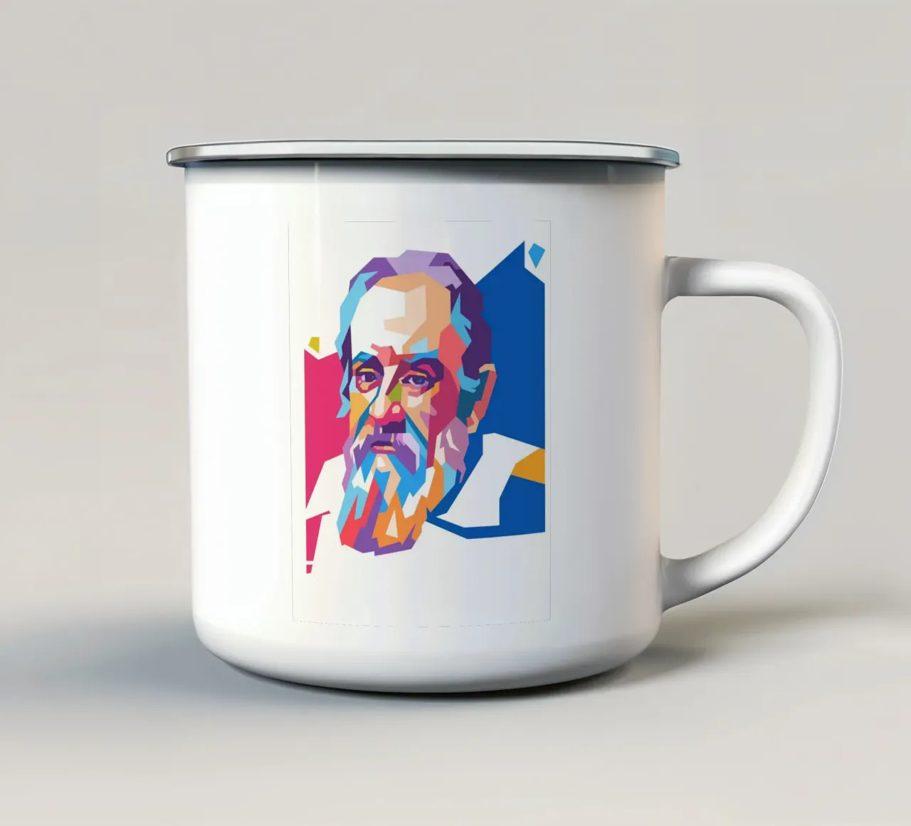 Galileo Galilei pop-art portret emaille mok van Hantamrata
