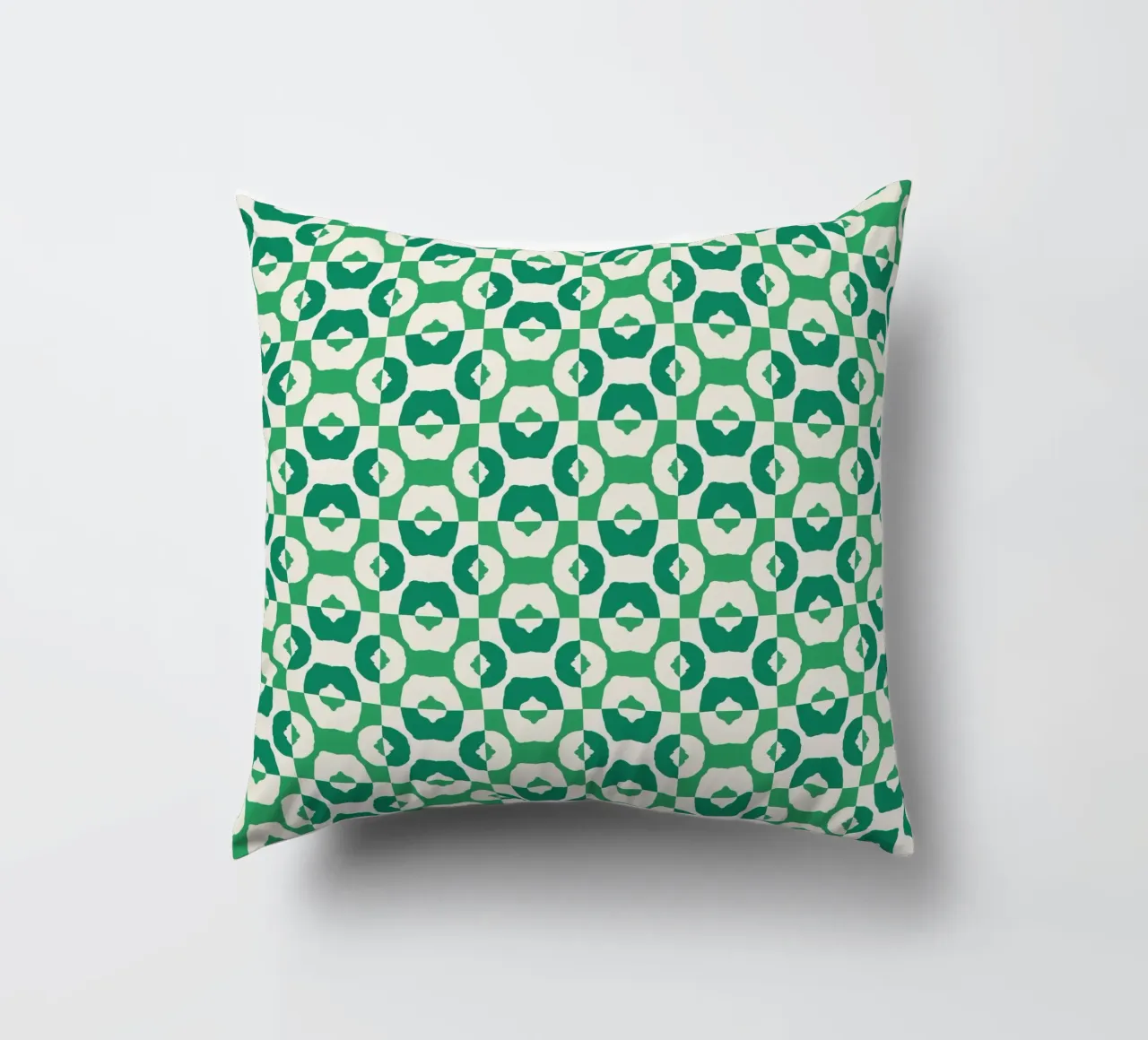 Green seamless tribal pattern decorative cushion by Little Dean