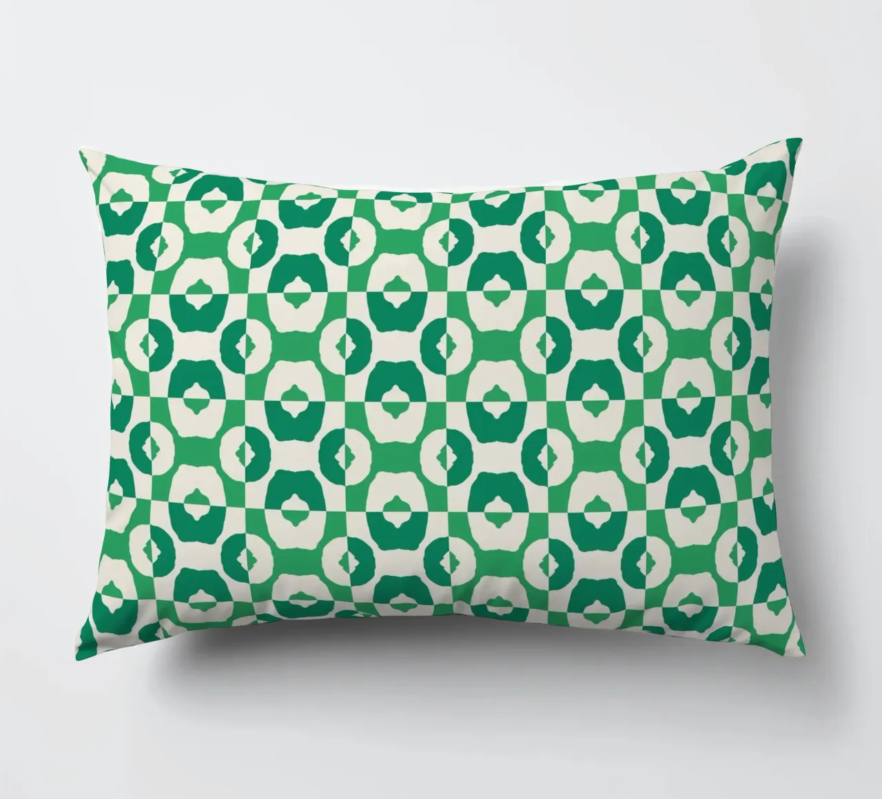 Green seamless tribal pattern decorative cushion by Little Dean