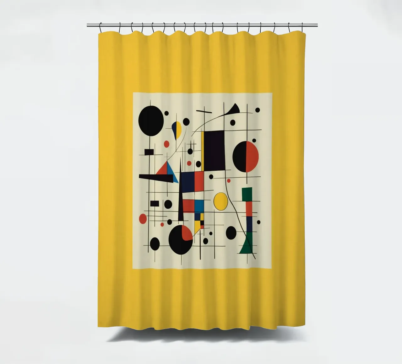 Bauhaus circles and squares in yellow shower curtain by Little Dean