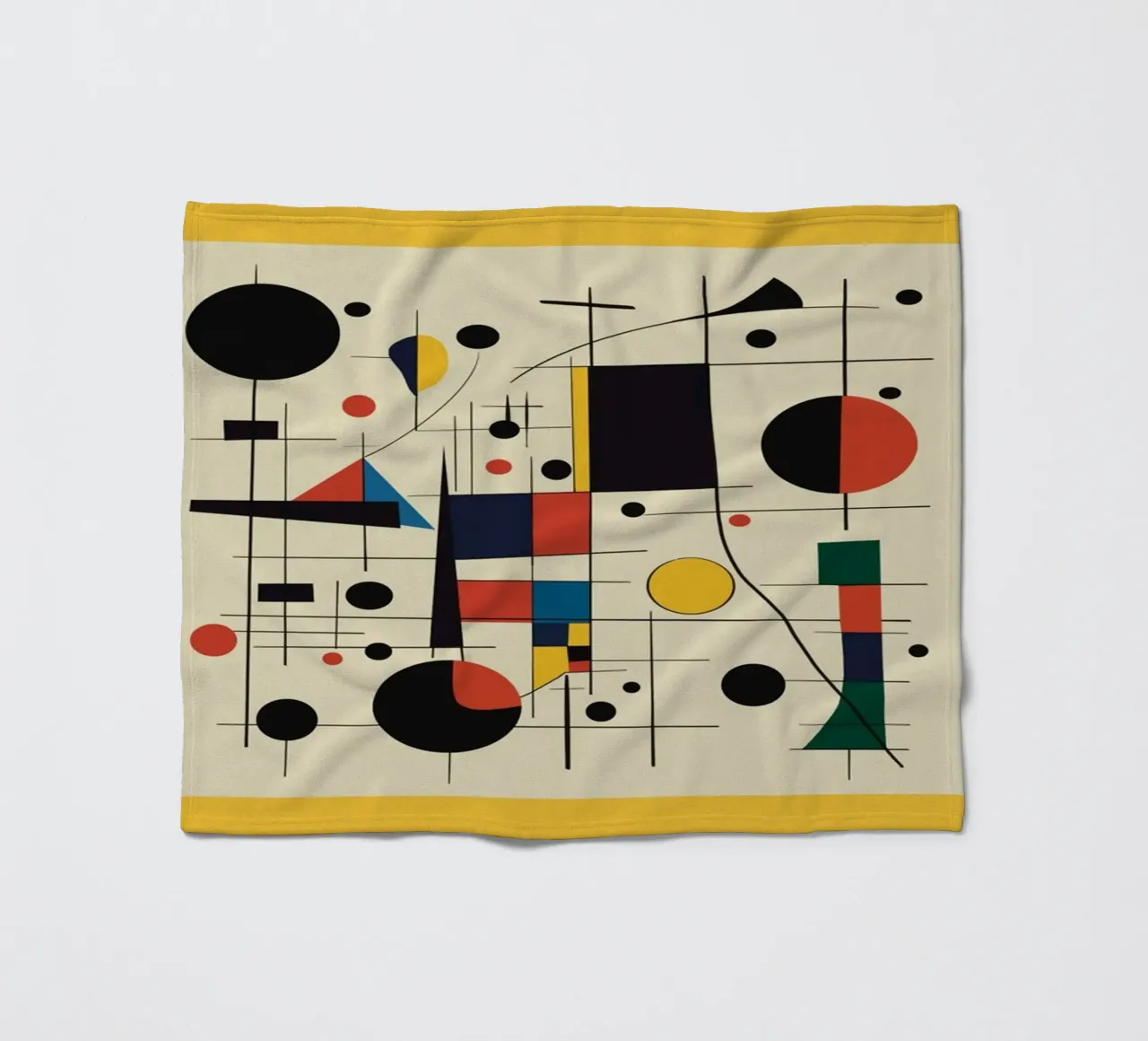 Bauhaus circles and squares in yellow fleece blanket by Little Dean