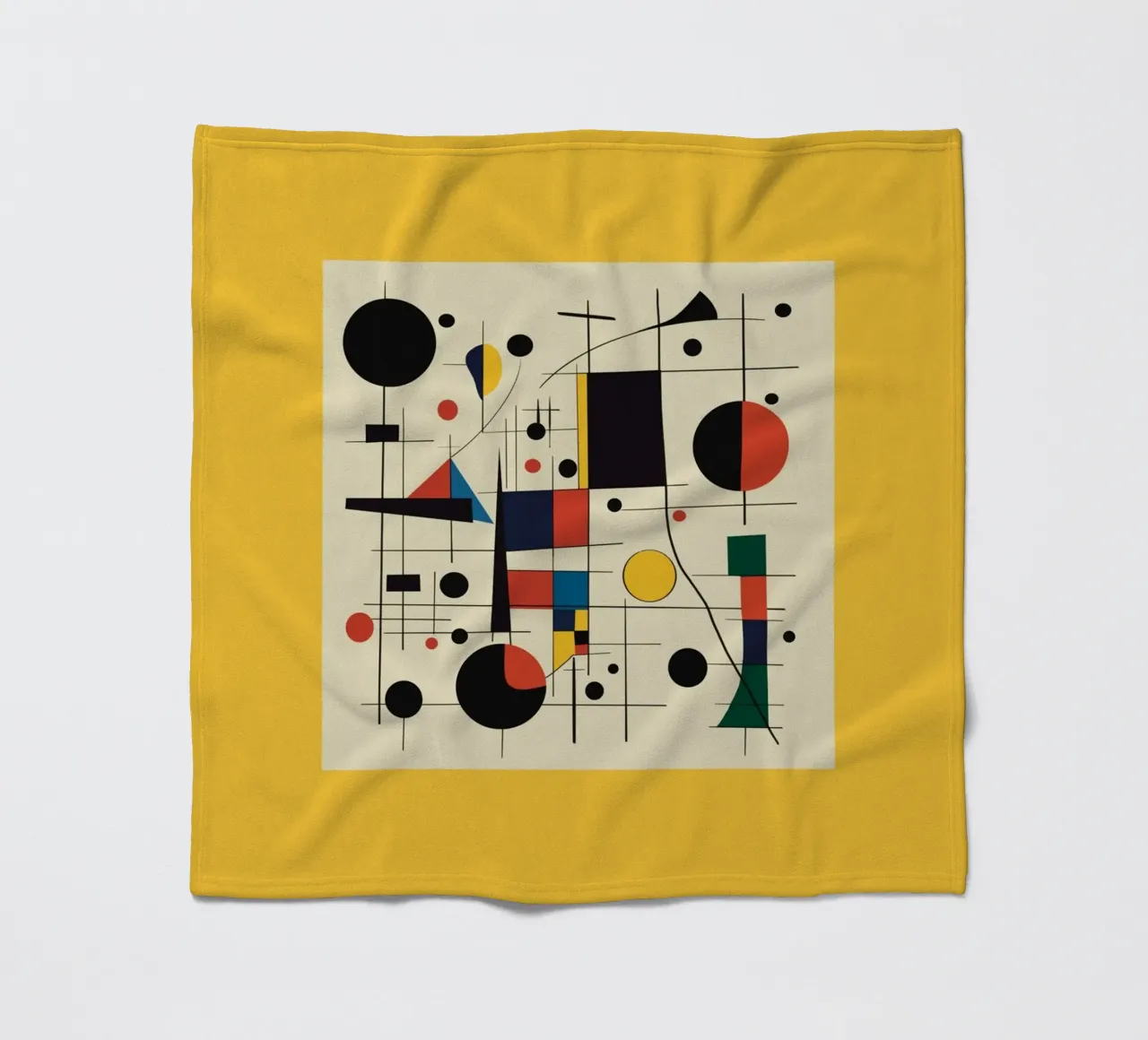 Bauhaus circles and squares in yellow fleece blanket by Little Dean