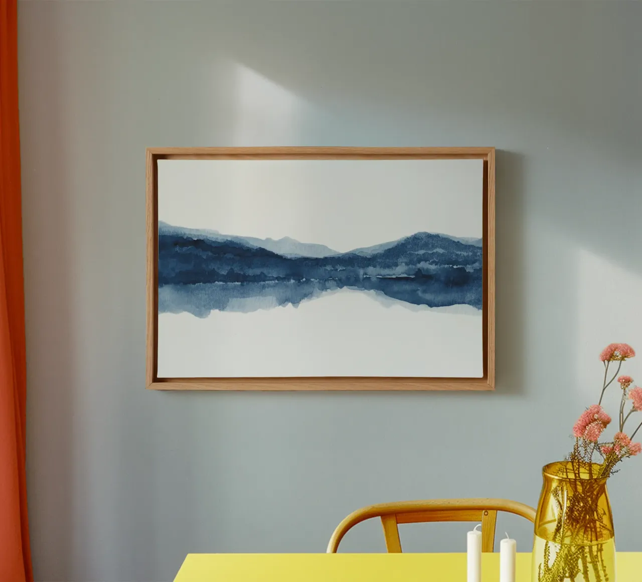 Vue abstraite d'un lac en aquarelle bleu marine toile avec Caisse américaine de NouveauPrints