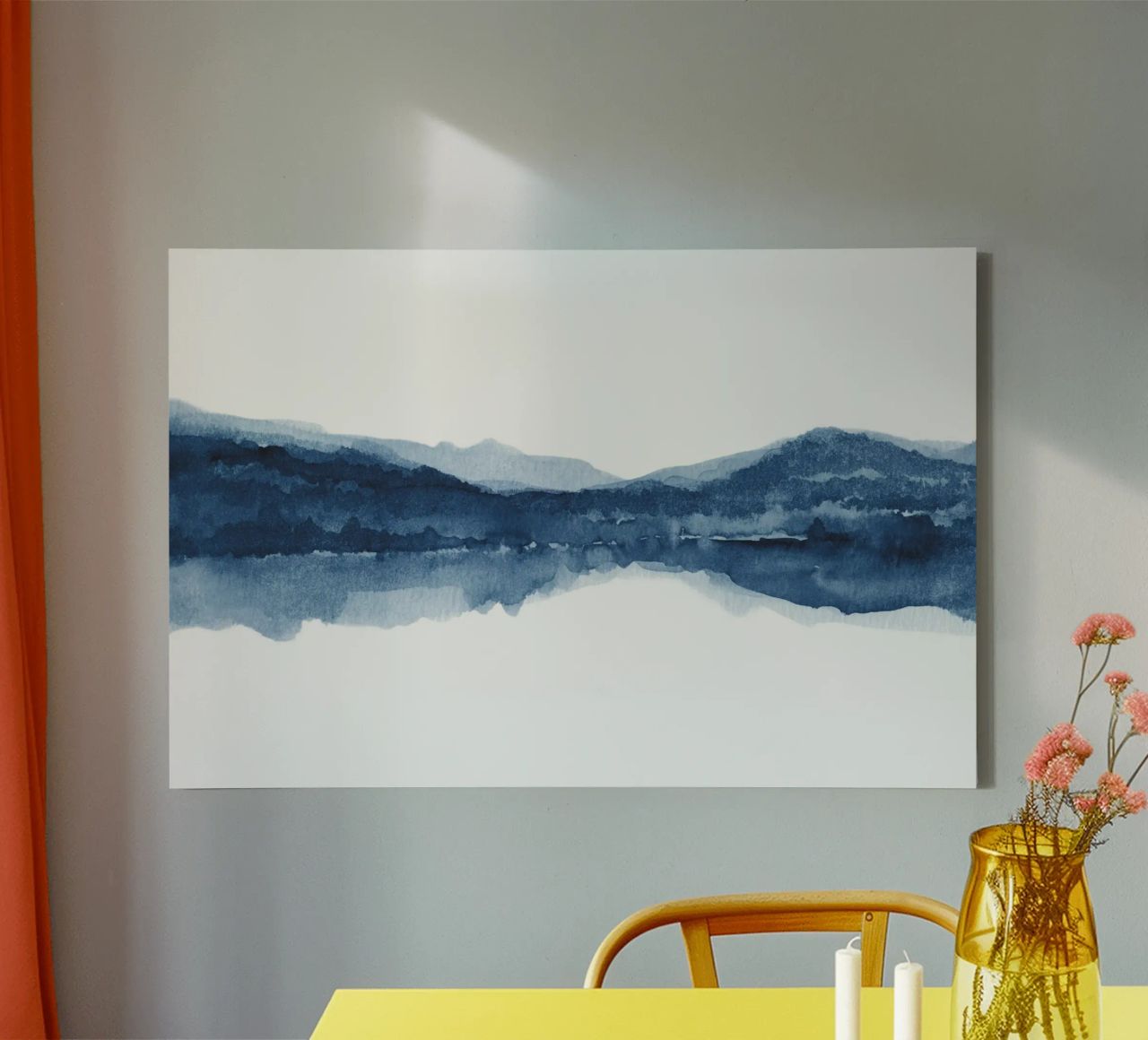 Vue abstraite d'un lac en aquarelle bleu marine toile de NouveauPrints