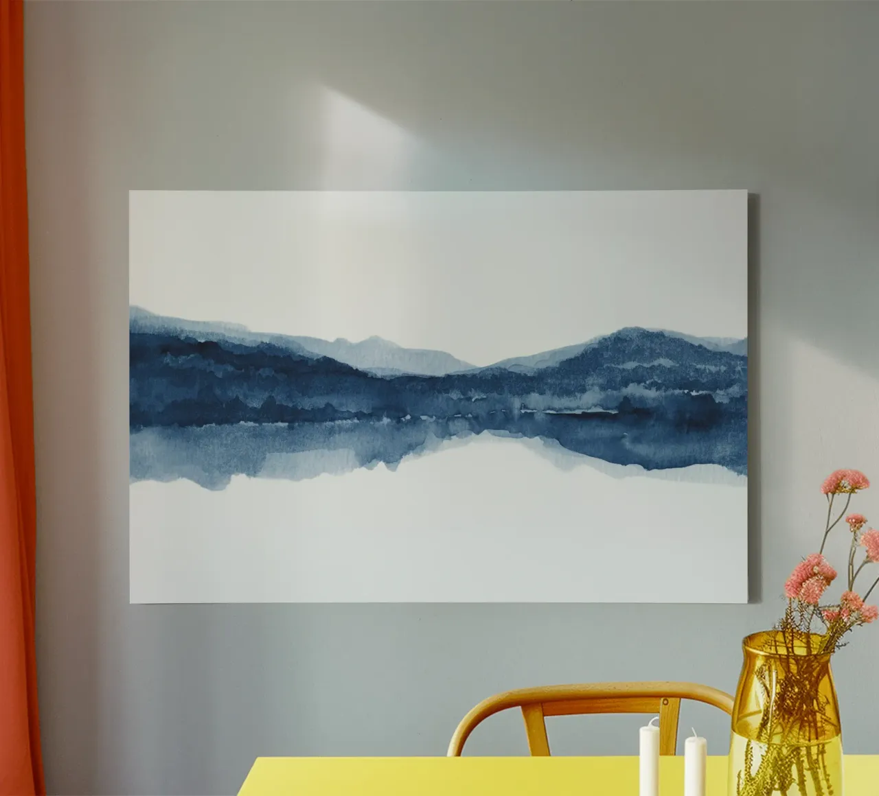 Vue abstraite d'un lac en aquarelle bleu marine toile avec Caisse américaine de NouveauPrints